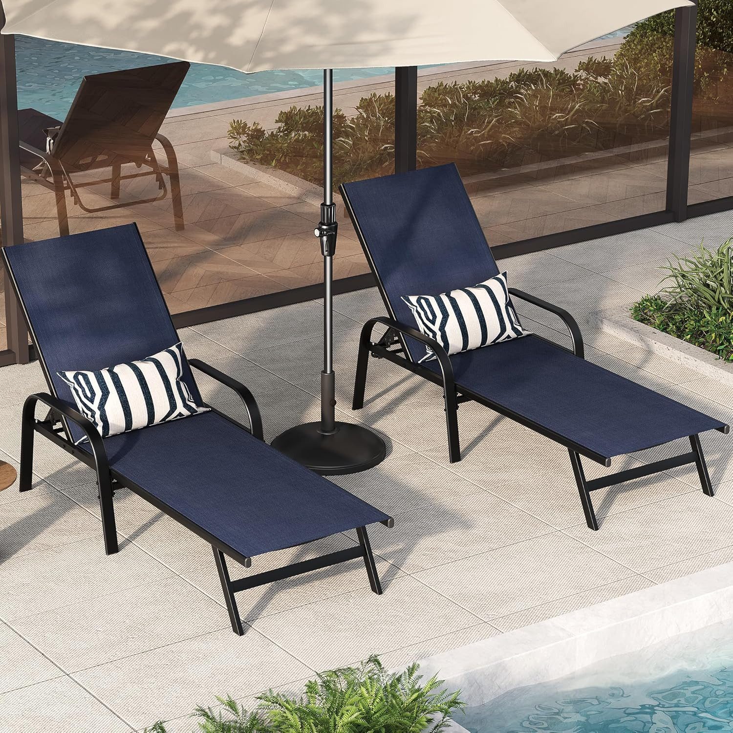 GarveeMore Gartenliege 2 St Verstellbarer mit Textilene-Bezug,Sonnenliege,Poolliegestuhl, Gartenliege mit 5-Fach verstellbarer Rückenlehne für Terrasse,Garten