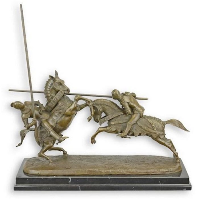 Casa Padrino Skulptur Luxus Bronze Deko Skulptur 2 Ritter mit Pferd und Lanze 49 x 16 5 x H. 31 cm - Bronze Skulptur mit Marmorsockel - Bronze Figur - Dekofigur - Wohnzimmer Deko - Luxus Deko Accessoires
