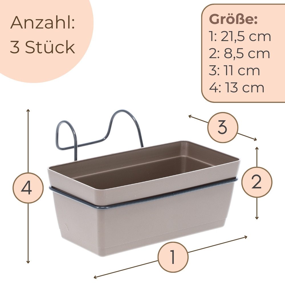 GarPet Blumenkasten Blumenkasten Balkon 3er Set Balkonkasten mit Halterung günstig online kaufen