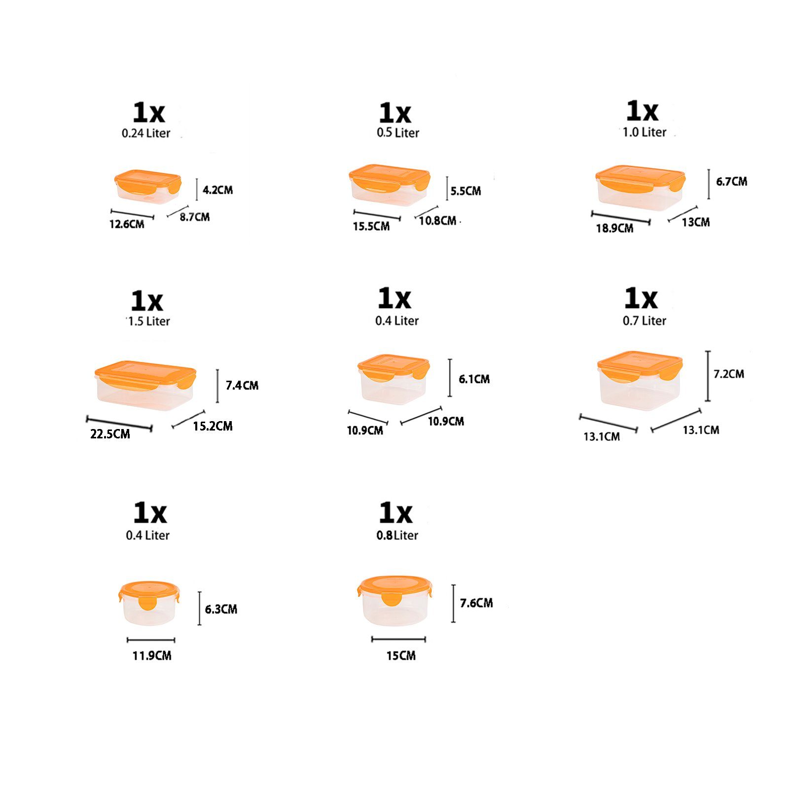 Plentyfy Frischhaltedose Frischesystem 16, Kunststoff, - 16-tlg), orange Set mit Frischhaltedose (Set, Deckel Vorratsdosen