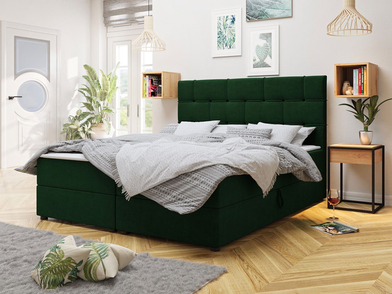 MIRJAN24 Boxspringbett Wall (Topper, Matratze, Kopfteil), Polsterbett mit 2 Bettkästen, Doppelbett