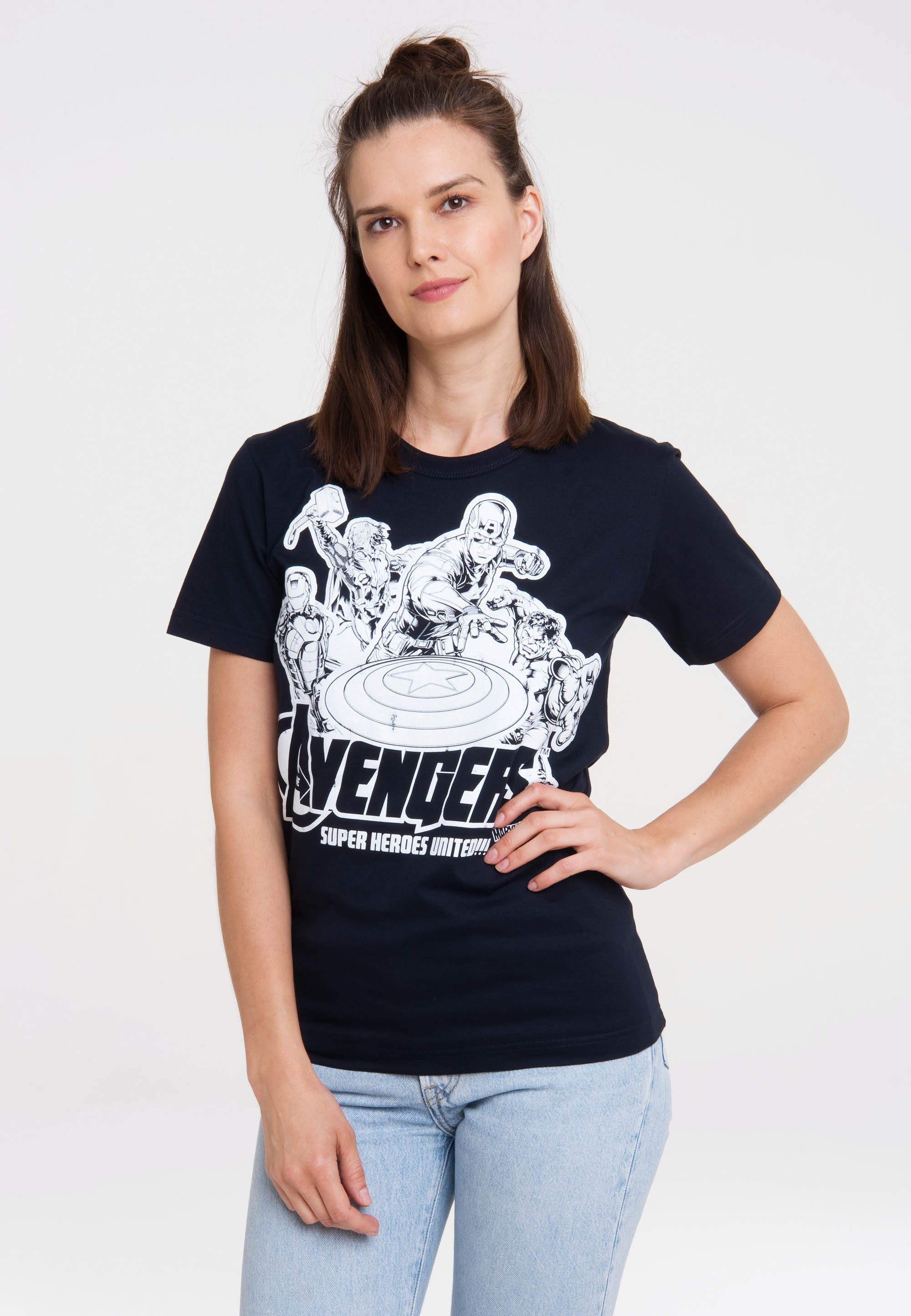 Damen Shirts LOGOSHIRT T-Shirt Marvel Comics - Avengers mit lizenziertem Print