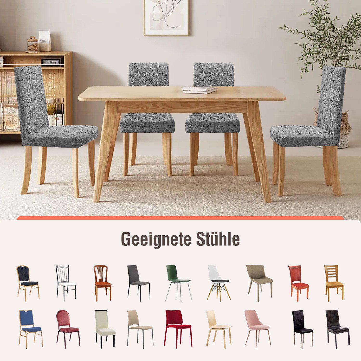 Simloveve Stuhlhusse Stretch Stuhlbezug mit Gummiband Abnehmbar, waschbar, Sitzflächenhusse in gemusterter Dekoration für Bankett,Küche,Party – Bild 5 von 5