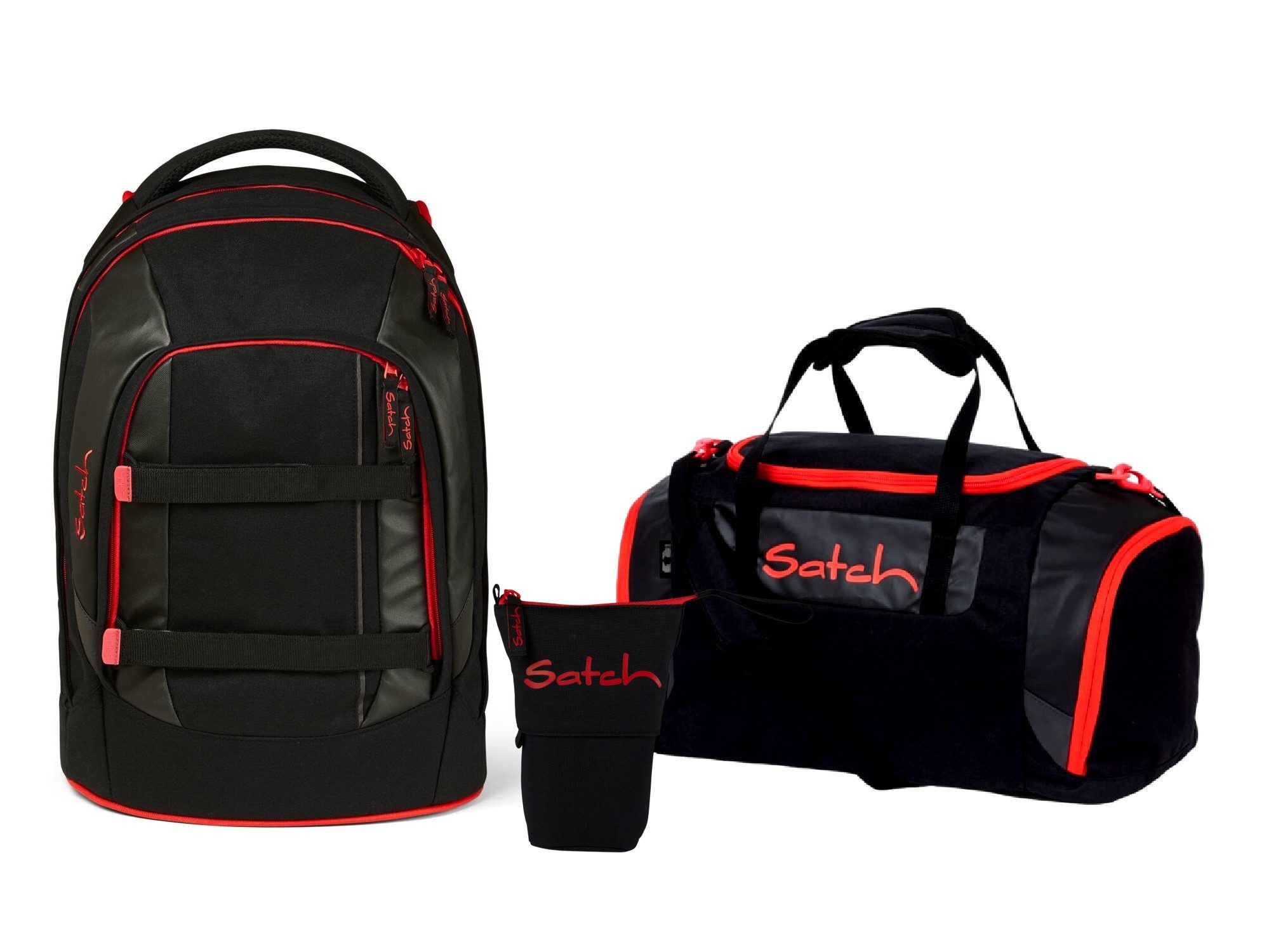 Satch Schulranzen Schulrucksack-Set PACK Fire Phantom 3-teilig, Kollektion 2023 (3-teilig), Laptop-Fach, Your-Size-System, Schulranzen
