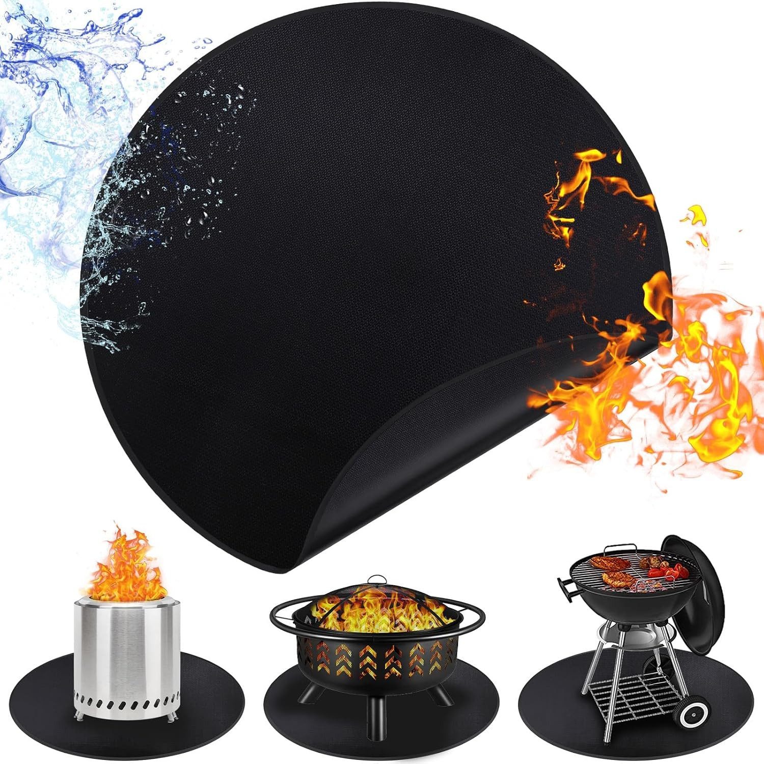 BlingBin Bodenschutzmatte Feuerfeste Unterlage Rund 120cm/48Zoll, Feuerschutzmatte Feuerschale, 1er Set, 1-St., Produktgröße: 120 x 120 cm, Material: Feuerfestes Glasfasergewebe, Grillmatte Bodenschutz Brandschutzmatte für Terrasse, Rasen, Camping