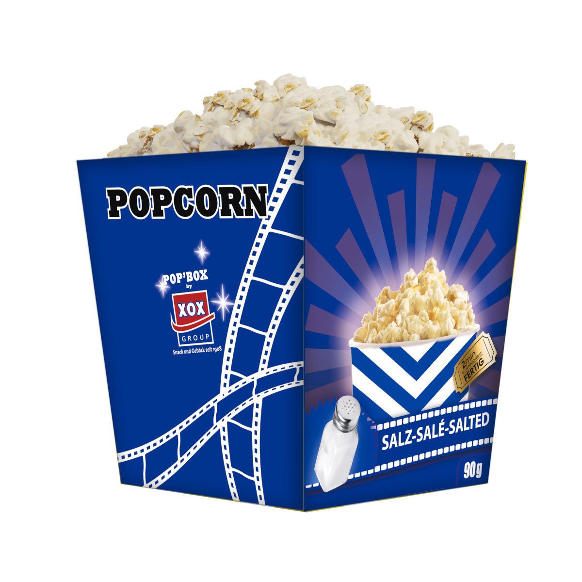 XOX Knabberei, XOX Mikrowellen Popbox salzig für frisches Popcorn Packung 90g