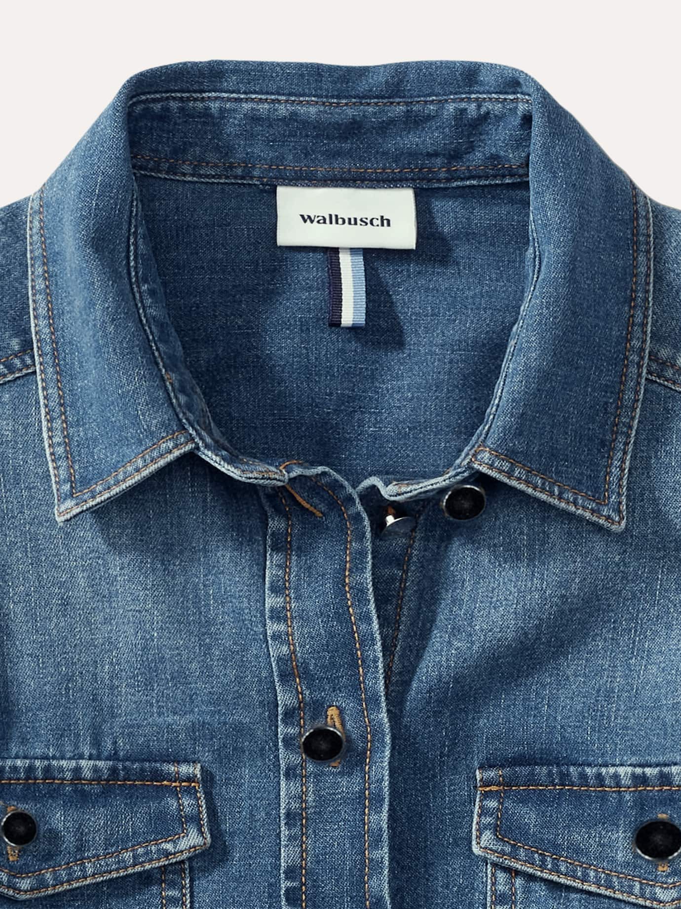 Walbusch Jeansbluse Damen Power Stretch Jeansbluse Langarm pflegeleicht Elastisch, atmungsaktiver Baumwoll-Denim, Metallknöpfe, Brusttaschen – Bild 4 von 4