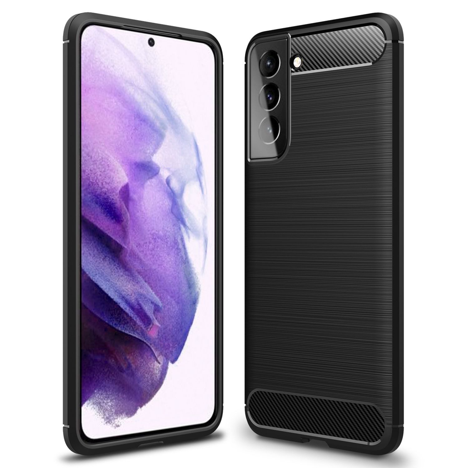 Nalia Smartphone-Hülle Samsung Galaxy S21 Plus 17 cm (6,7 Zoll), Carbon Style Silikon Hülle / Matt Schwarz / Elegantes Business Cover