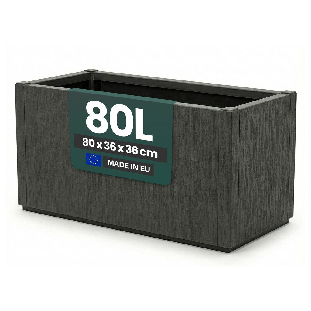 Kreher Pflanzkübel 'Ethica' aus Kunststoff, 80 x 36 x 36 cm, Strukturiert, Anthrazit (1 St)