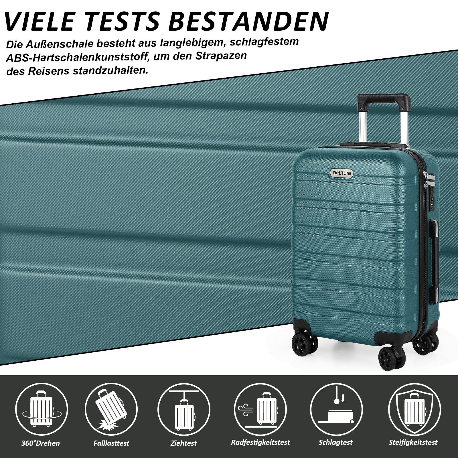 TAN.TOMI Handgepäckkoffer Koffer Hartschale Leicht Reisekoffer ABS Geräumig Haltbar(M L XL), 4 Rollen, Trolley Handgepäck Große Kapazität mit 4 Rollen und Zahle – Bild 5 von 5