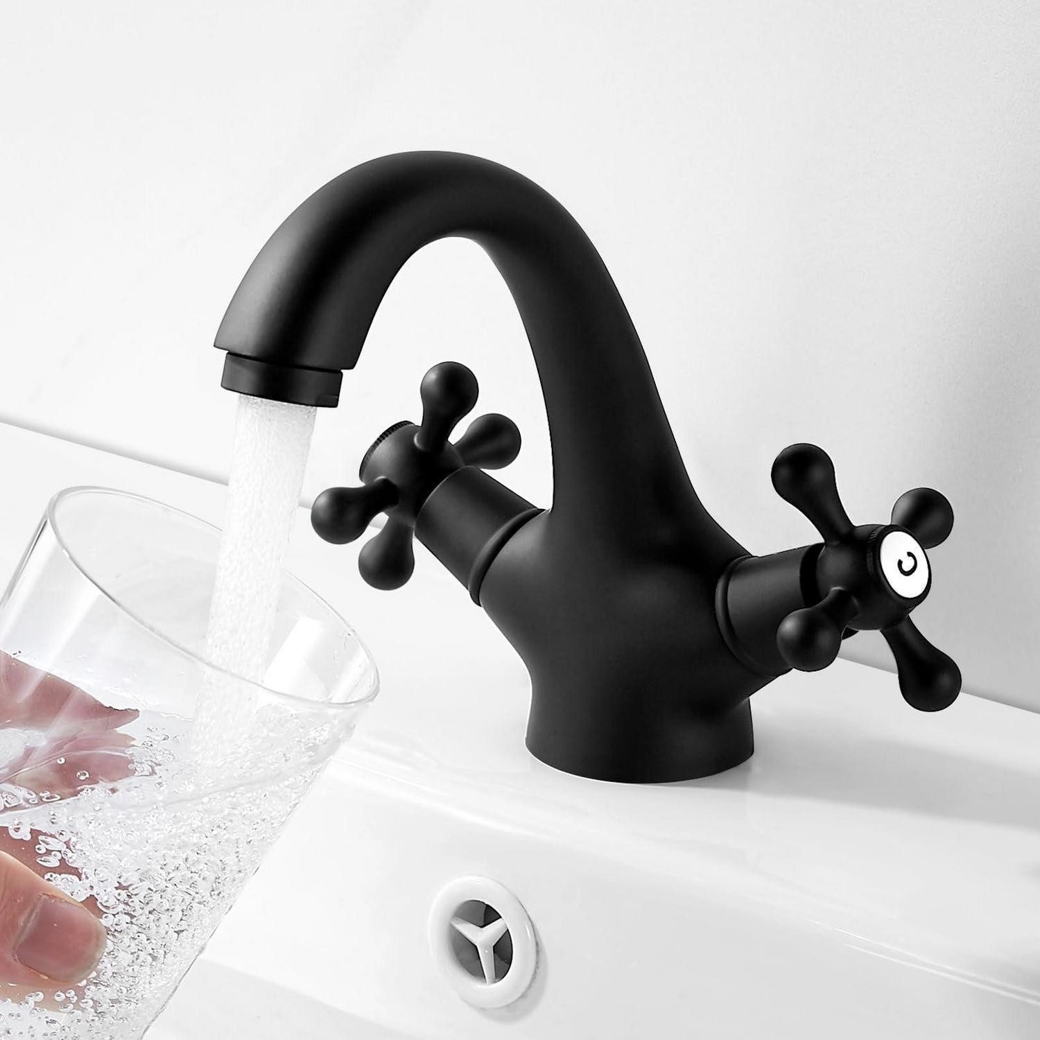 LuxusKollektion Waschtischarmatur Badarmatur Waschbecken Schwarz Retro (1-St)