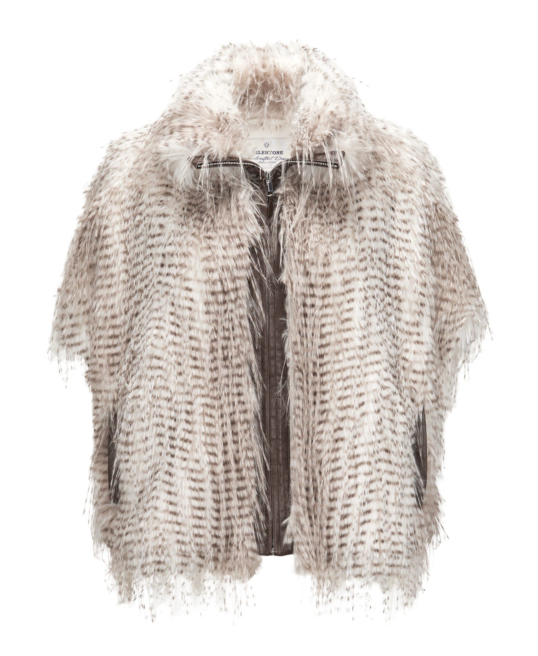 Milestone Cape MSDoloria Zweifarbiger Feder-Look mit Fake Fur und Velours-Innenseite