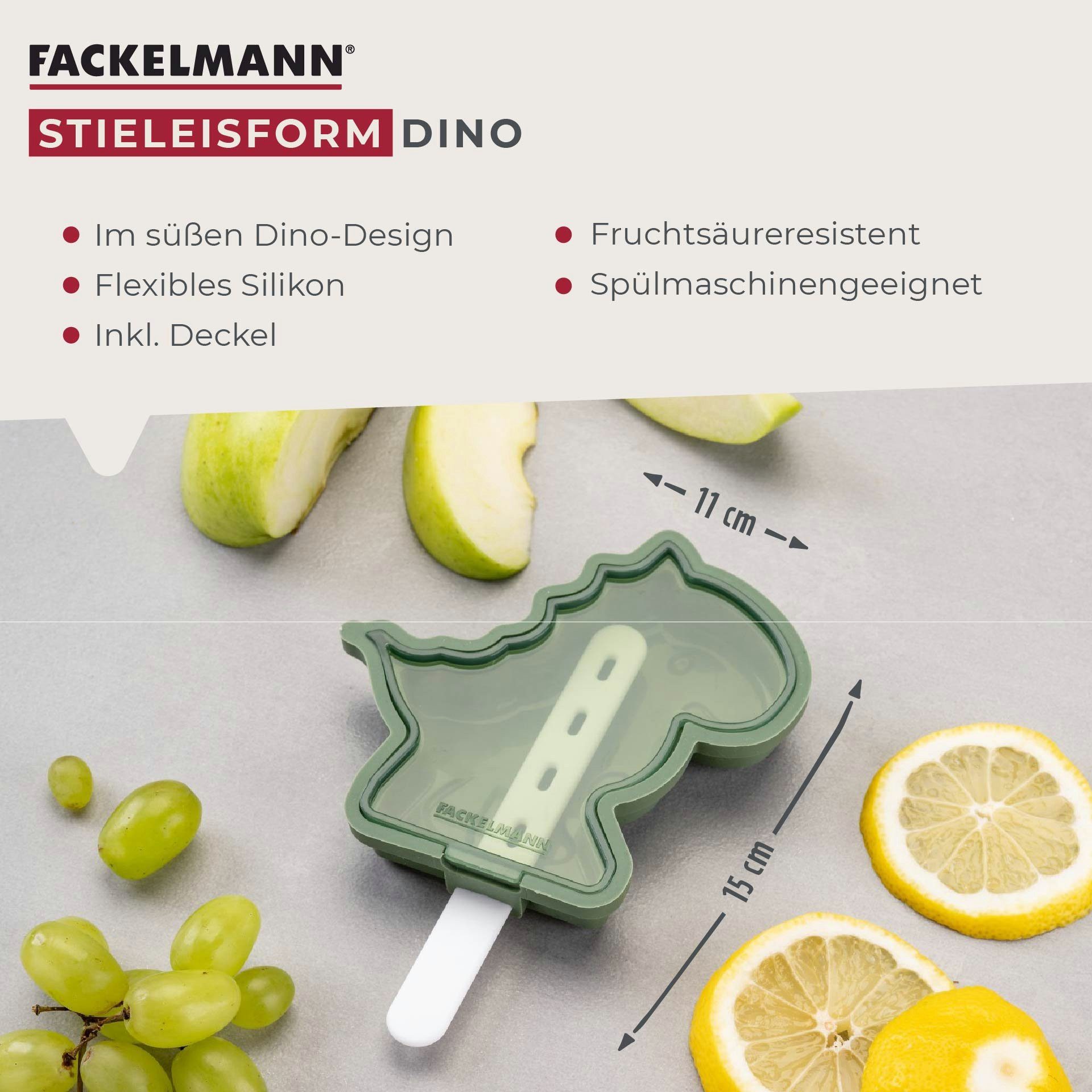 FACKELMANN Eisform Stieleisform Dinosaurier, Eisbereiter, Silikonform, EisamStiel-Form