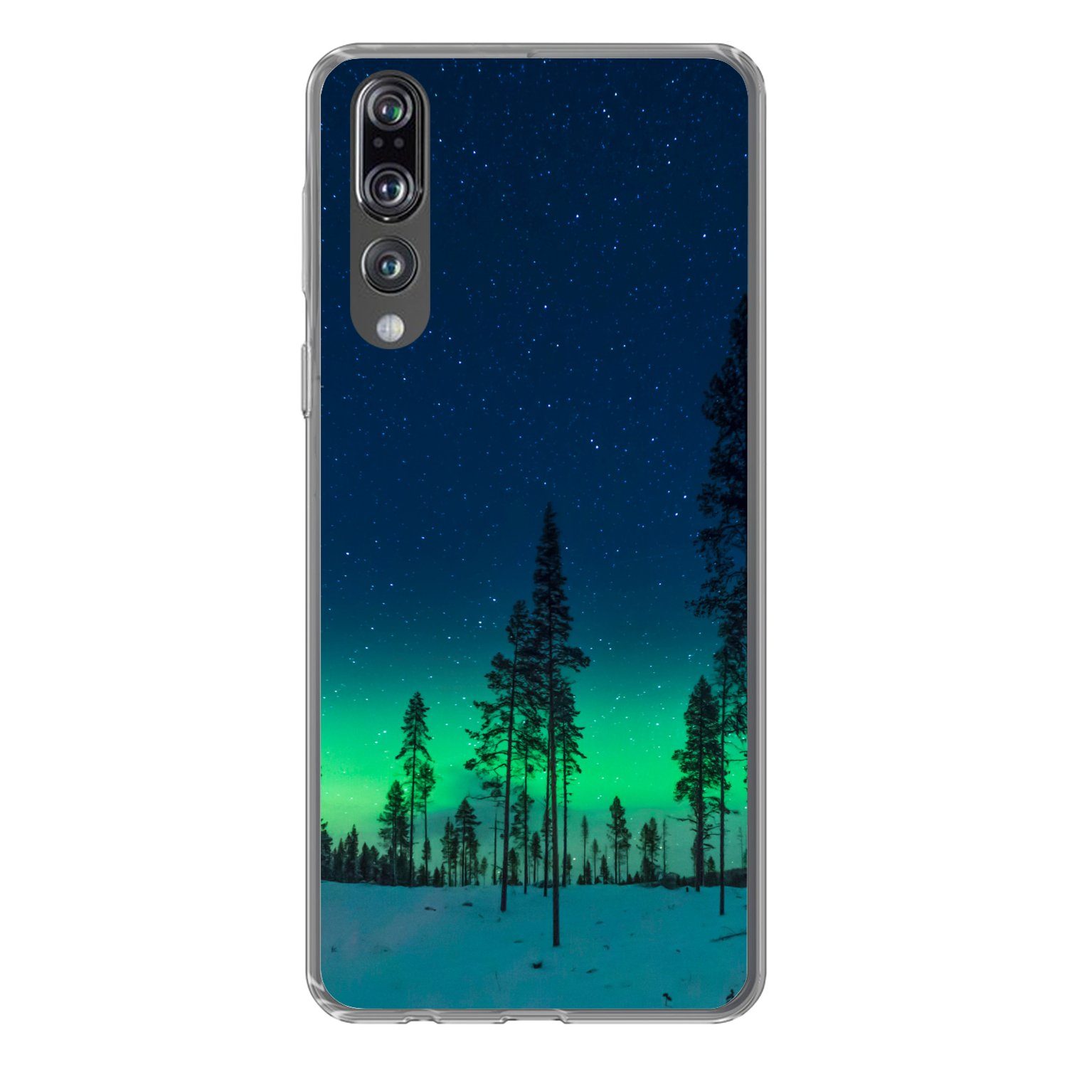 MuchoWow Handyhülle für Huawei P20 Pro Nordlicht - Schnee - Bäume - Natur - Grün, Handy Case, Silikon, Bumper Case Dünn