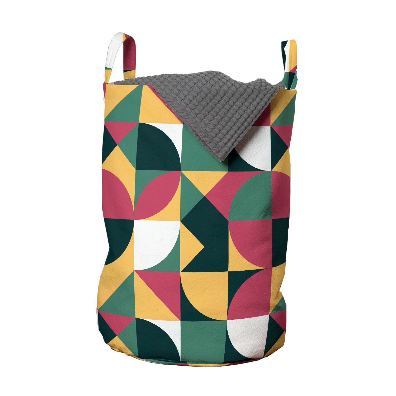 Abakuhaus Wäschesäckchen Wäschekorb mit Griffen Kordelzugverschluss für Waschsalons, Geometrisch Kreise mit Triangles | Wäschesäcke