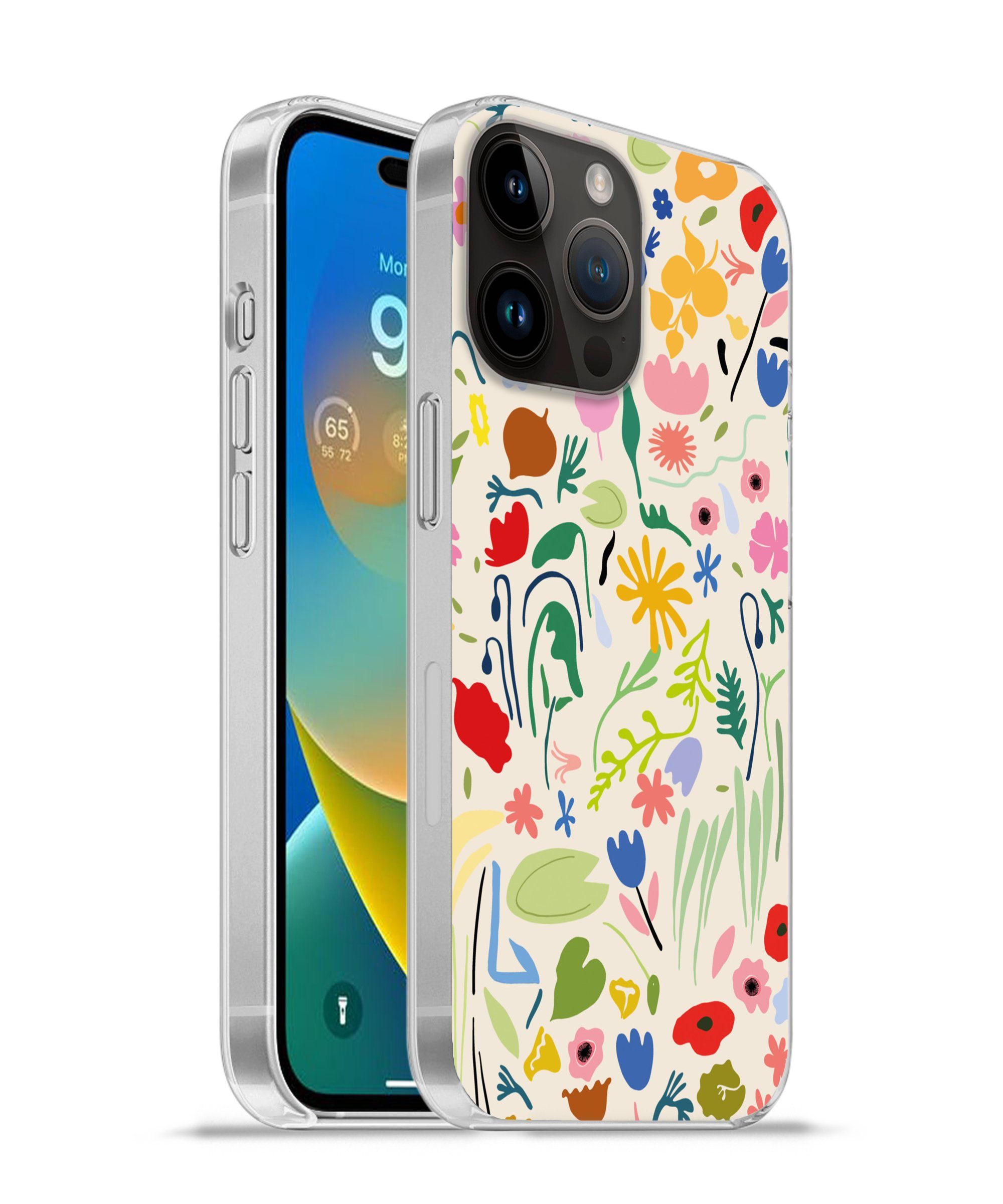 MuchoWow Handyhülle für Apple iPhone 14 Pro Blumen - Muster - Pflanzen, Smartphone-Bumper, Print, Handy Schutzhülle Dünn