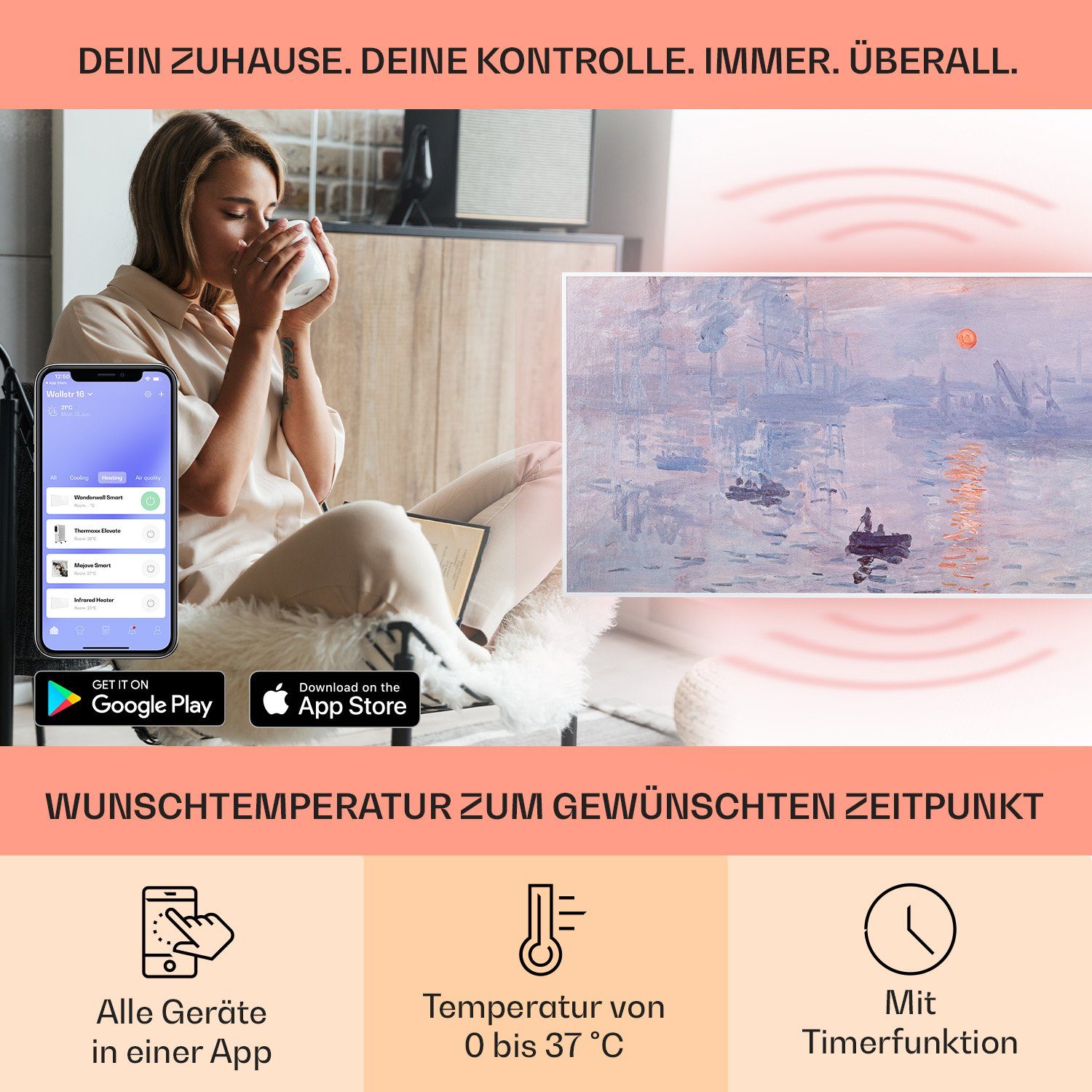 Klarstein Heizkörper Wonderwall Air Art Smart, elektrische Infrarot Wandheizung Thermostat Bild Heizung elektrisch – Bild 4 von 5