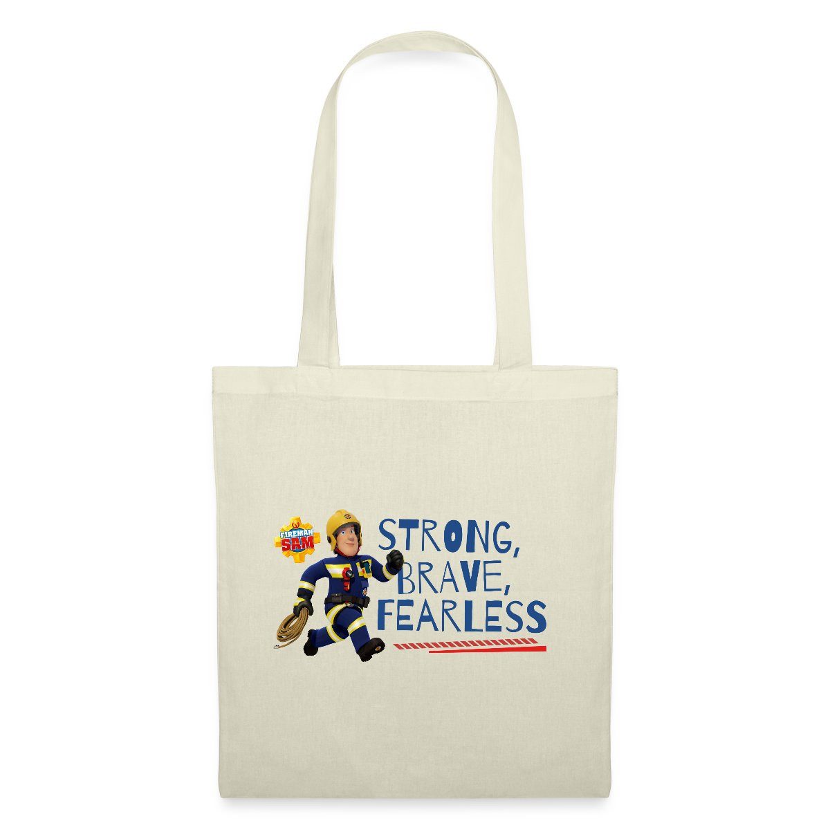 Spreadshirt Henkeltasche Feuerwehrmann Sam™ Strong, Brave, Fearless Stoffbeutel (1-tlg)