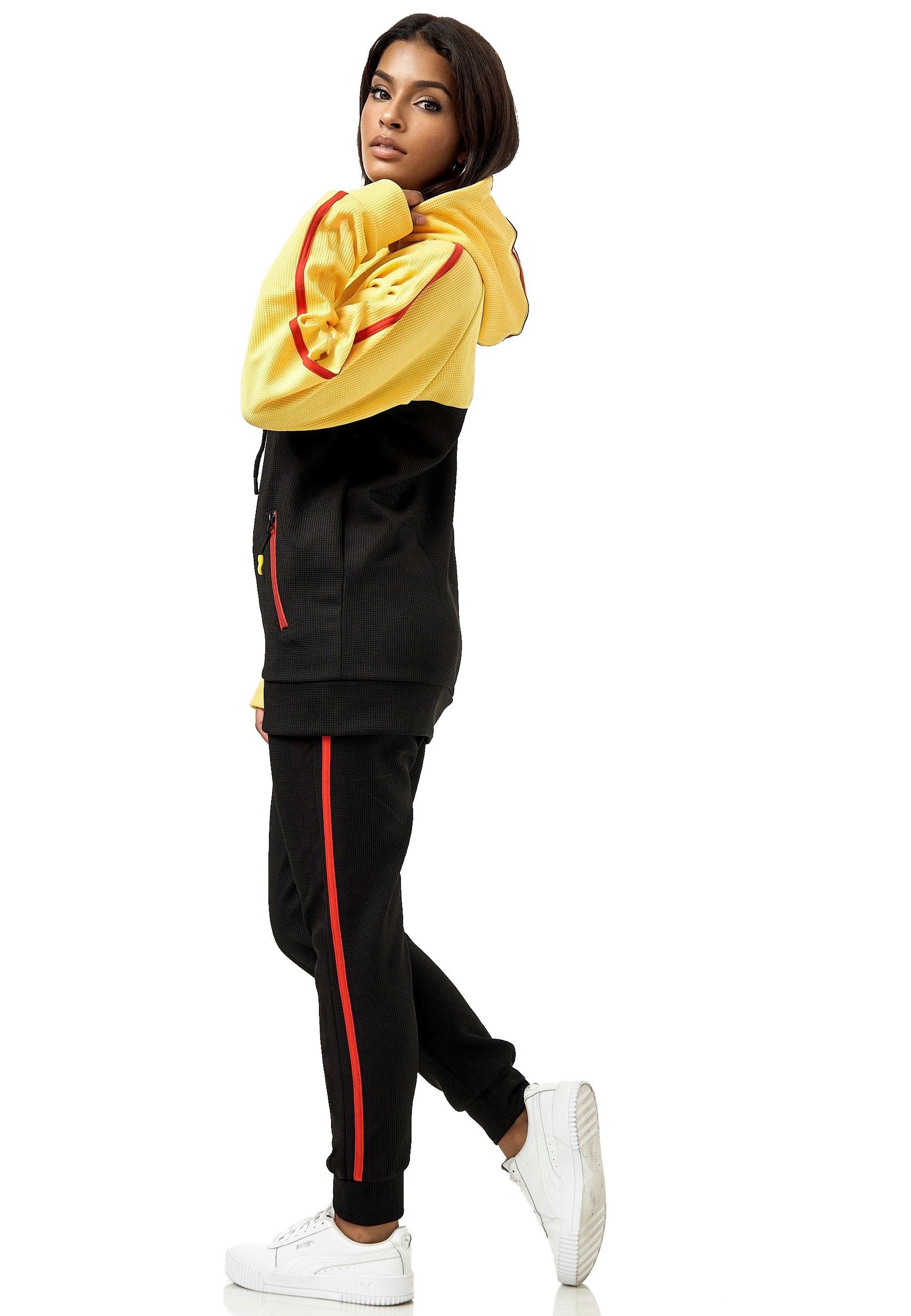 L.gonline Freizeitanzug Damen Jogginganzug Freizeitanzug Sportlich 3750 (Kapuzenjacke mit Reißverschluss, Hose, 2-tlg), mit Streifen
