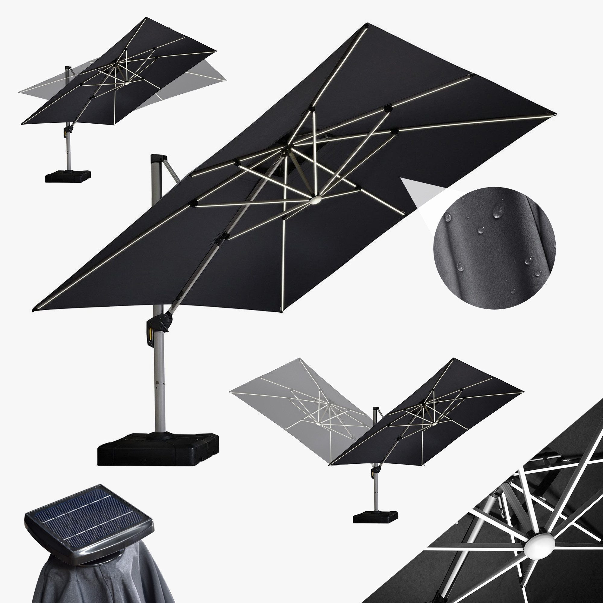 PURPLE LEAF Sonnenschirm Rechteckig Außenbereich Alu Ampelschirm, Gartenschirm mit Solar LED, LxB: 365,00x270,00 cm, windstabil,für Garten,Terrasse, Pool