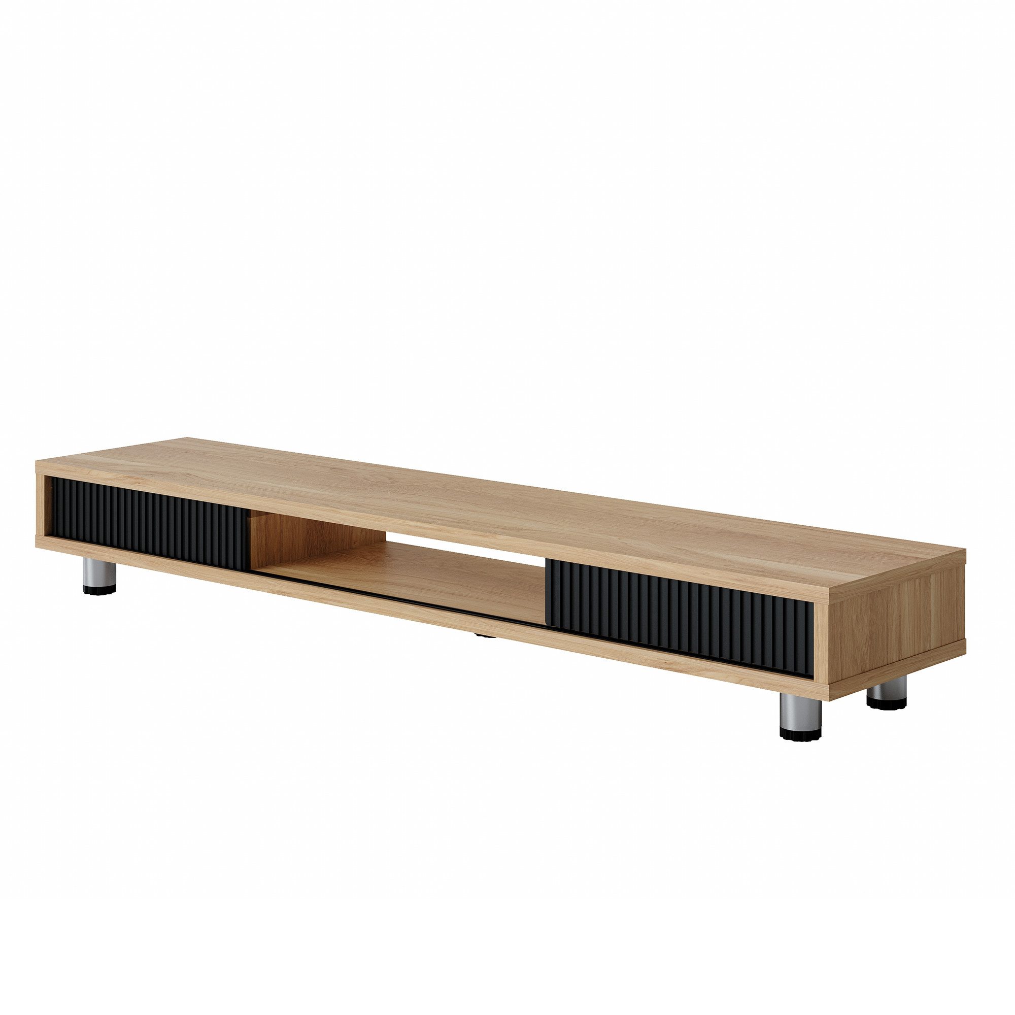 Fenge Monitorständer 108 cm breite Bildschirmerhöhung mit 2 Glas-Schiebetüren, (für 2 Monitore, höhenverstellbare Eisenbeine mit rutschfesten Fußmatten)