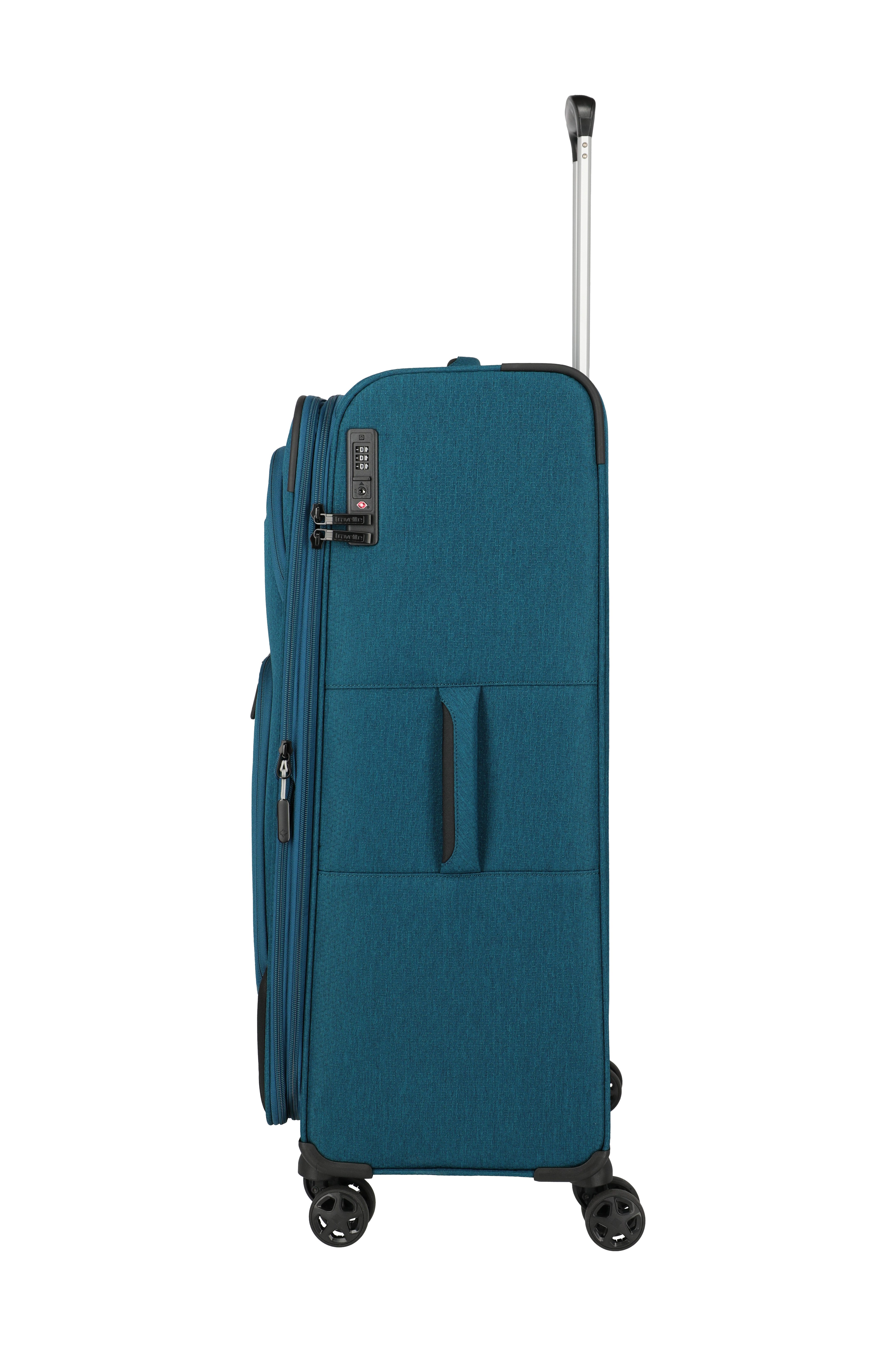 travelite Trolley KICK OFF Reisekoffer, 4 Rollen, 4 Doppelrollen, Außentaschen und Packgurte – leicht und robust