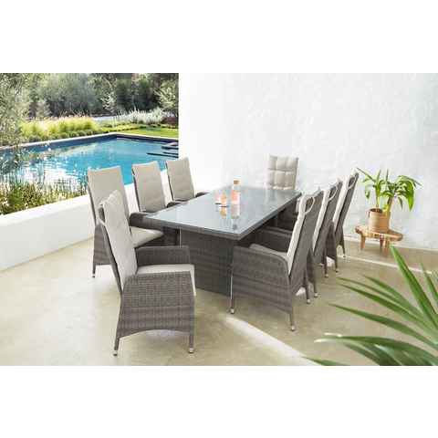 KONIFERA Garten-Essgruppe Casablanca, (Set, 9-tlg., 8x Stuhl, 1x Tisch 200x100x74, Stahl/Polyrattan), inkl. Auflagen