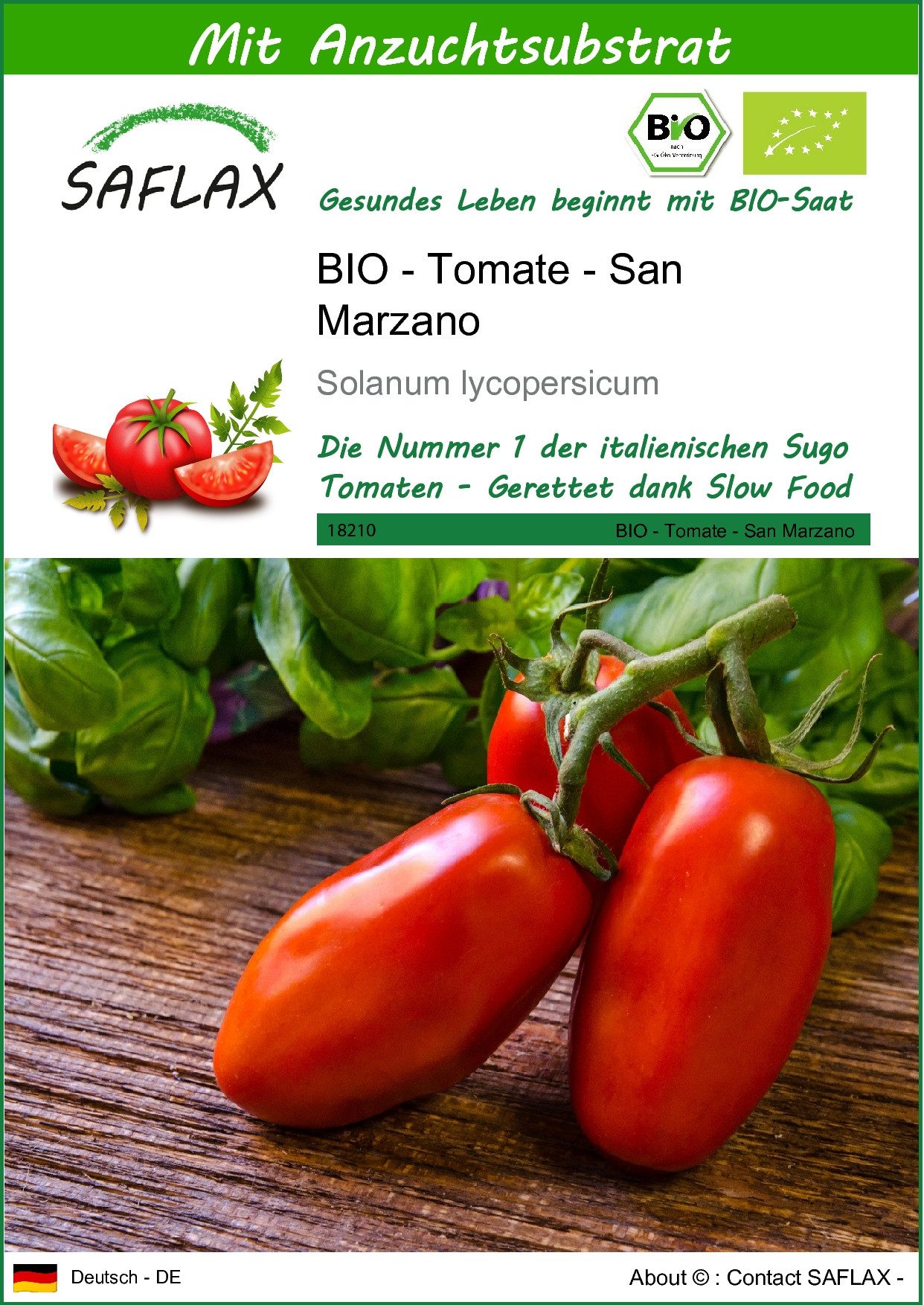 Gemüsesamen SAFLAX - Samen und Substrat - BIO - Tomate - San Marzano