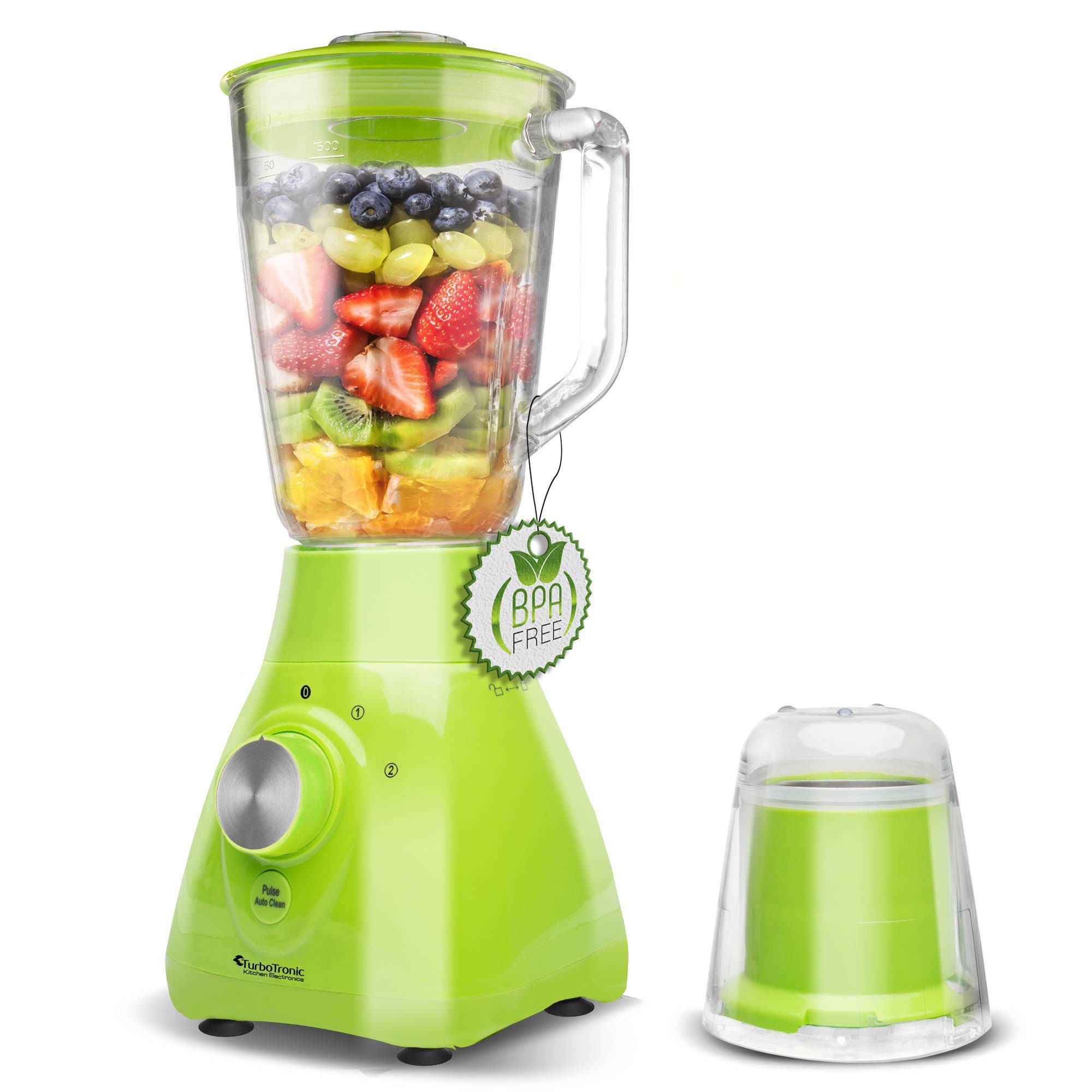 TurboTronic by Z-Line Standmixer Standmixer mit Glasbehälter und Kaffeemühle, 800 W, 1,5L, Grün, BPA-frei, Smoothie Maker, Blender, crushed ice maker