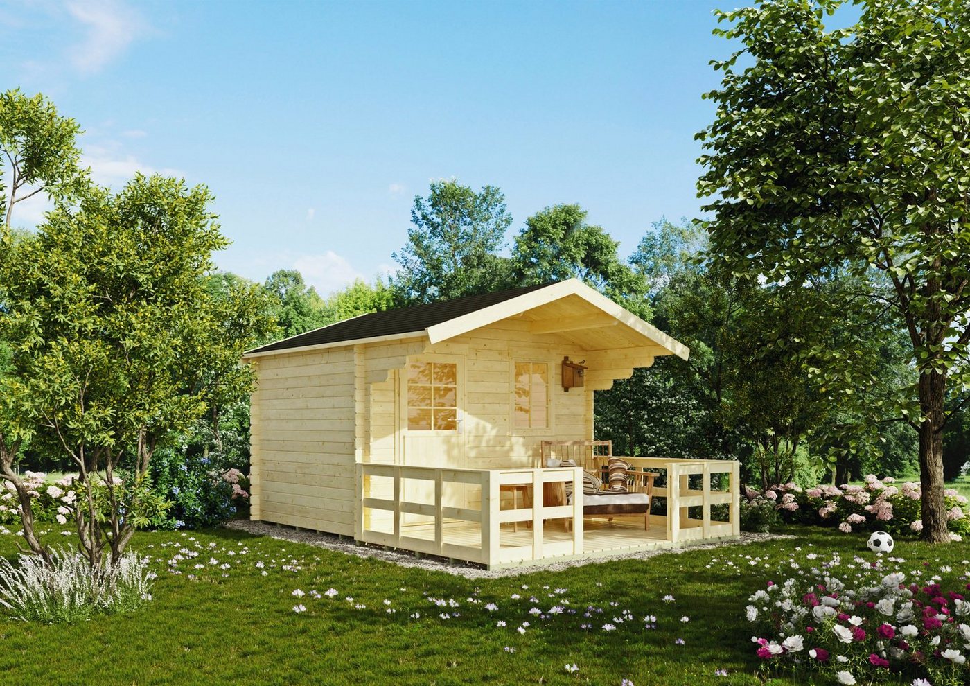 Thumbnail - KONIFERA Gartenhaus Kallenberg 1, BxT: 350x373 cm, (Set), mit Terrasse und Vordach
