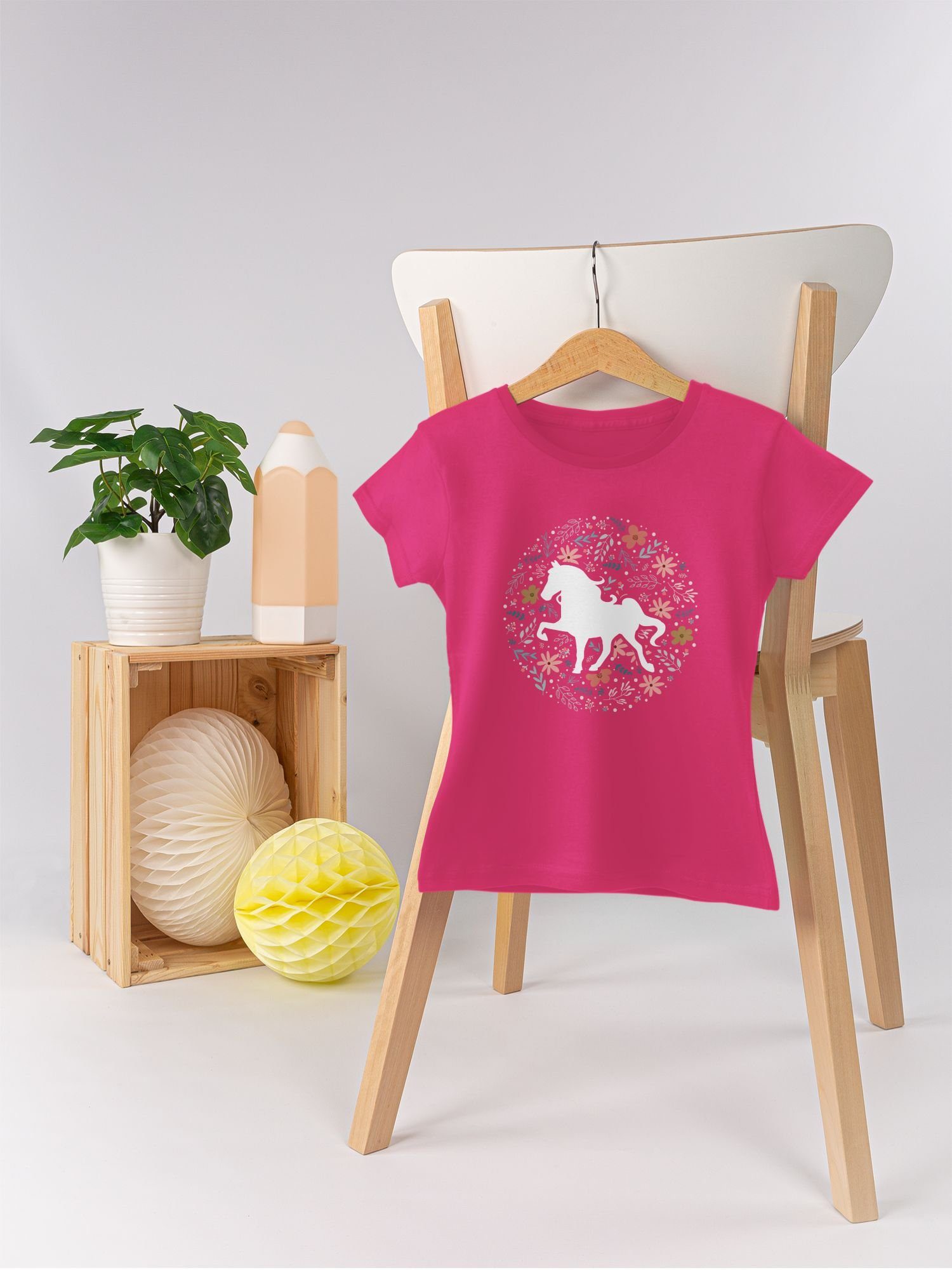 Pferd Blumen T-Shirt Shirtracer Pferd mit 1 Fuchsia