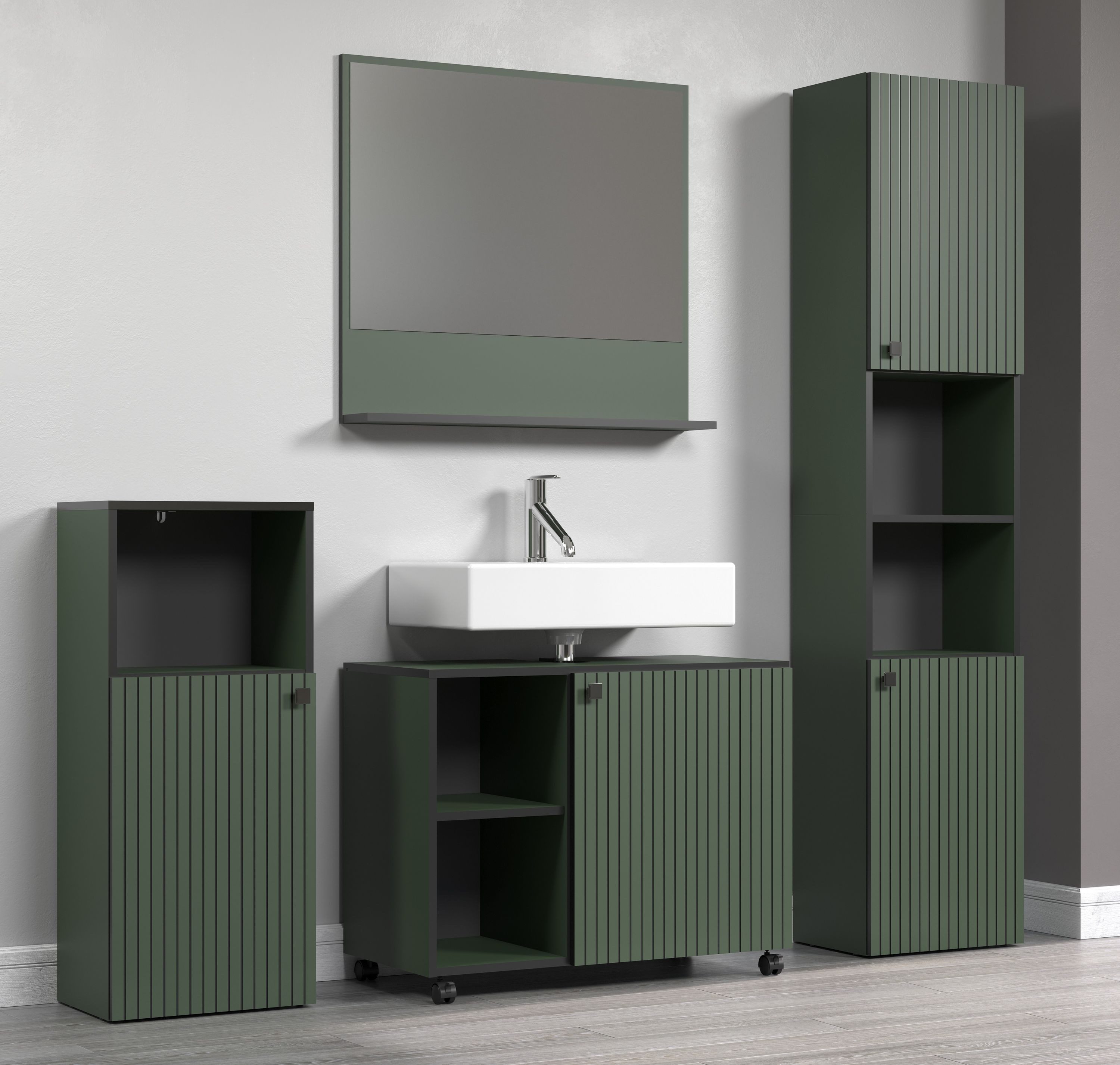 trendteam Badmöbel-Set, (4-St., Hochschrank Waschbeckenunterschrank Spiegel günstig online kaufen