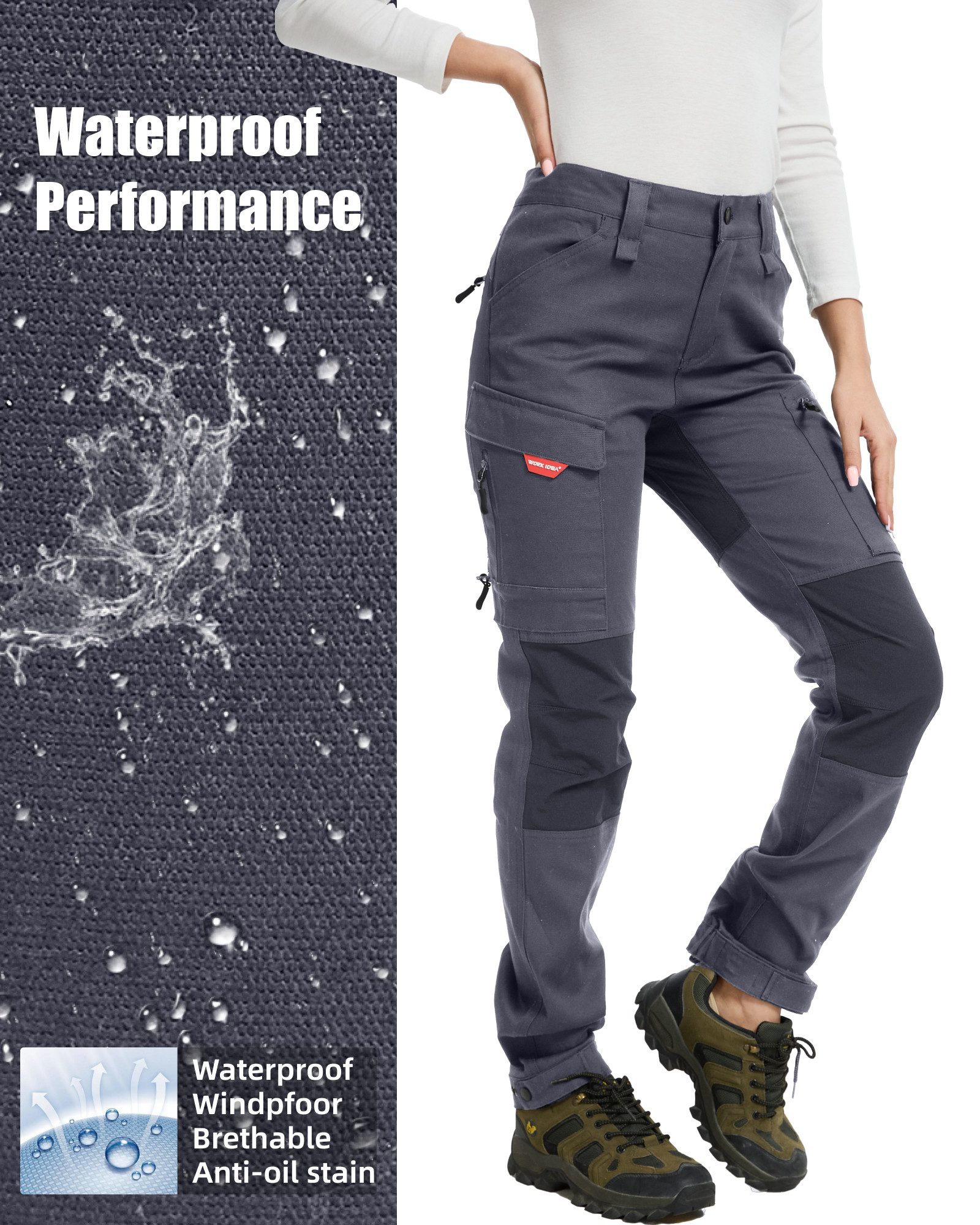 WORK IDEA Trekkinghose Damen Sommer Stretch-Slim Fit wasserabweisend Wanderhose, Arbeitshose (1-tlg) geeignet für Outdoor-Aktivitäten, S-5XL