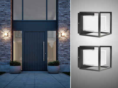 smartwares LED Außen-Wandleuchte, LED fest integriert, Warmweiß, 2er Set Fassaden-Beleuchtung Haus-wand beleuchten, Schwarz 17 x 15cm