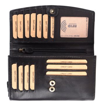 Benthill Geldbörse Damen Echt Leder XXL Großes Portemonnaie RFID Vintage Damenbörse, RFID-Schutz Kartenfächer Münzfach Reißverschlussfach