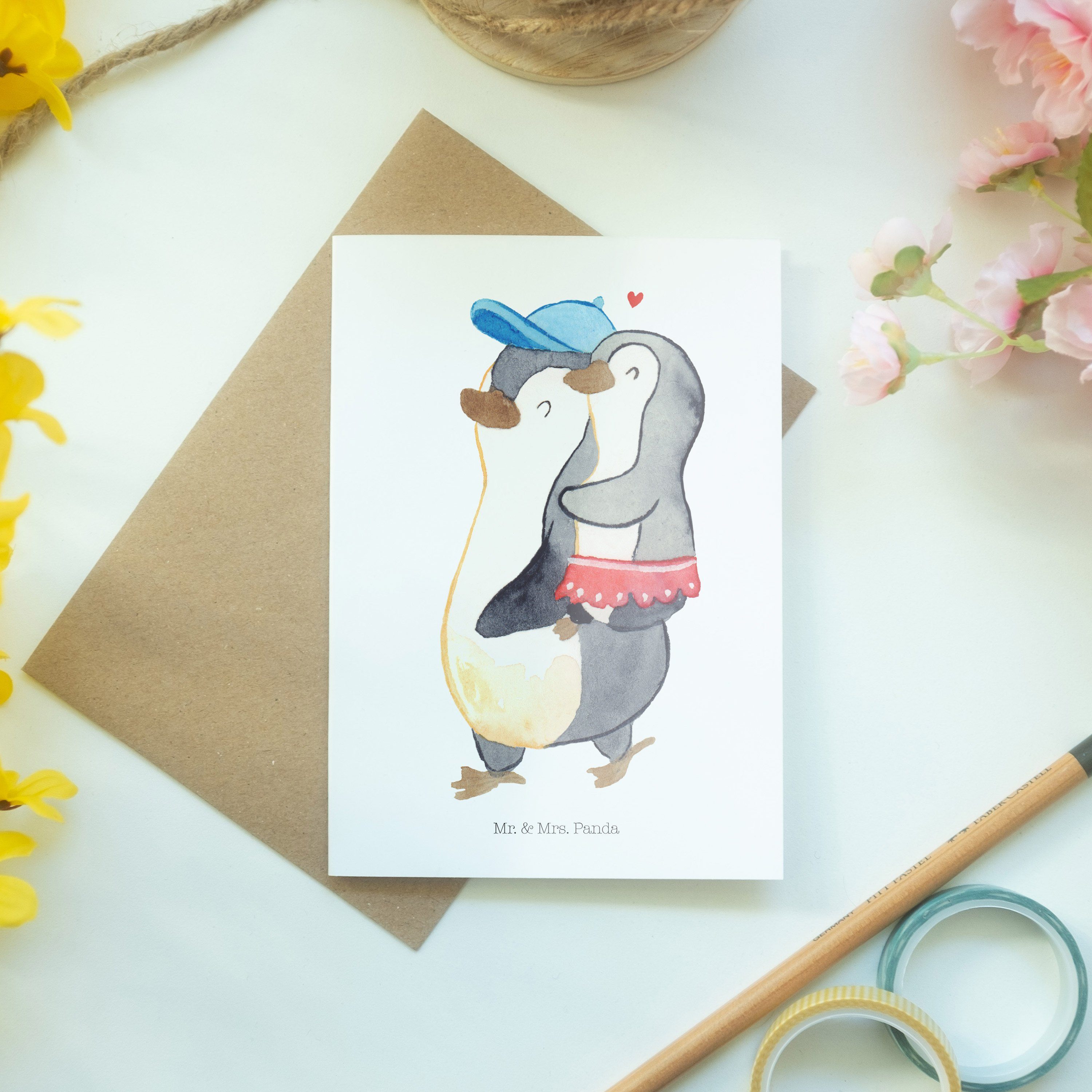 Mrs. Schwester Panda Kleine - Weiß Grußkarte & Mutterta Pinguin Mr. Geschenk, - Einladungskarte,