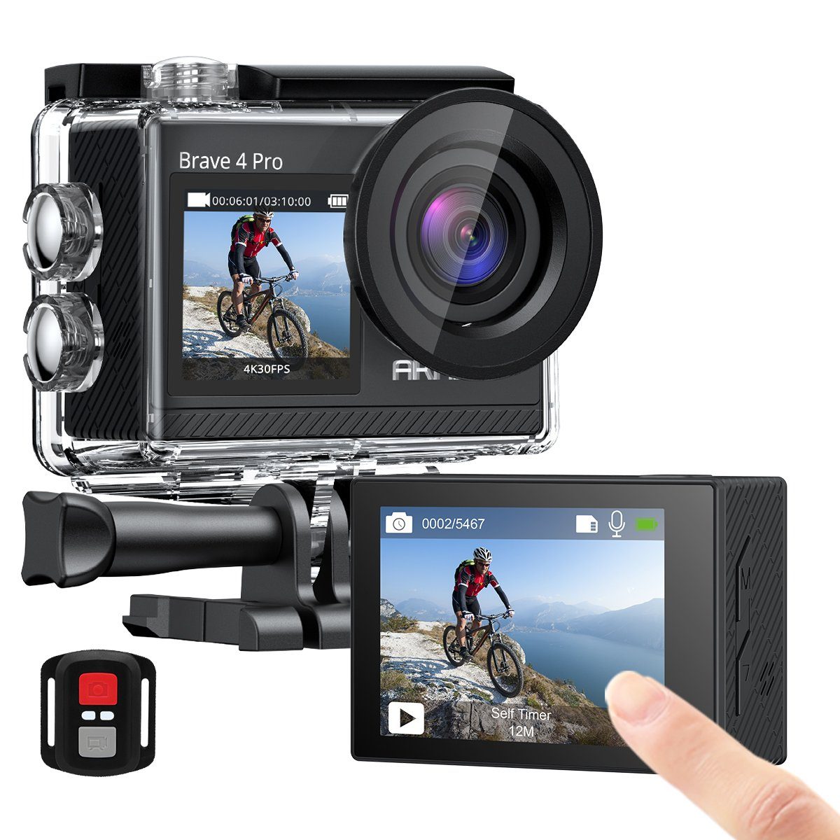 Akaso 4K 20 Megapixel WiFi Unterwasser 40m Ultra HD Touchscreen, Action Cam (IEEE 802, 170° einstellbarer Weitwinkel, EIS Anti-Shake, 5x Zoom, Grau)