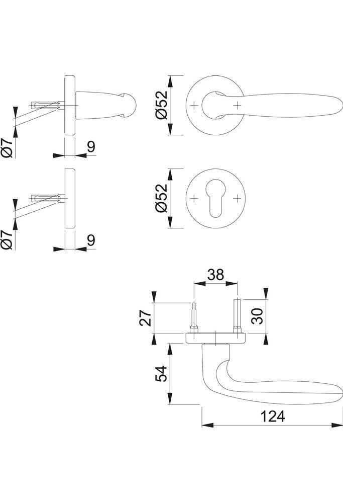 F1 PZ links DIN / 1510 Rosettengarnitur Aluminium / Verona 42KB/42KBS rechts Türbeschlag D/D HOPPE