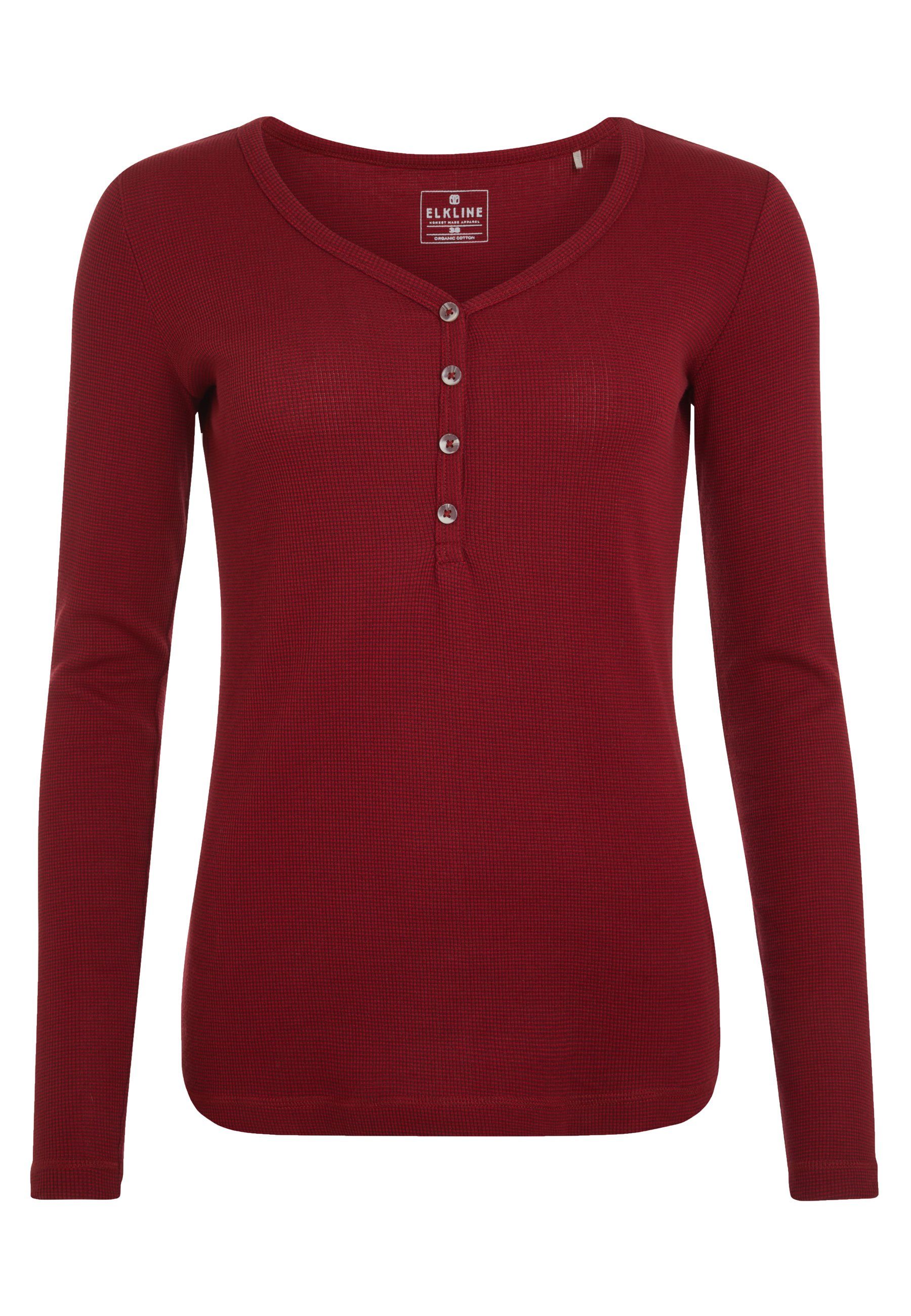 Elkline Langarmshirt Heyday Bio Henley Shirt V-Ausschnitt Knopfleiste redmelange | V-Shirts