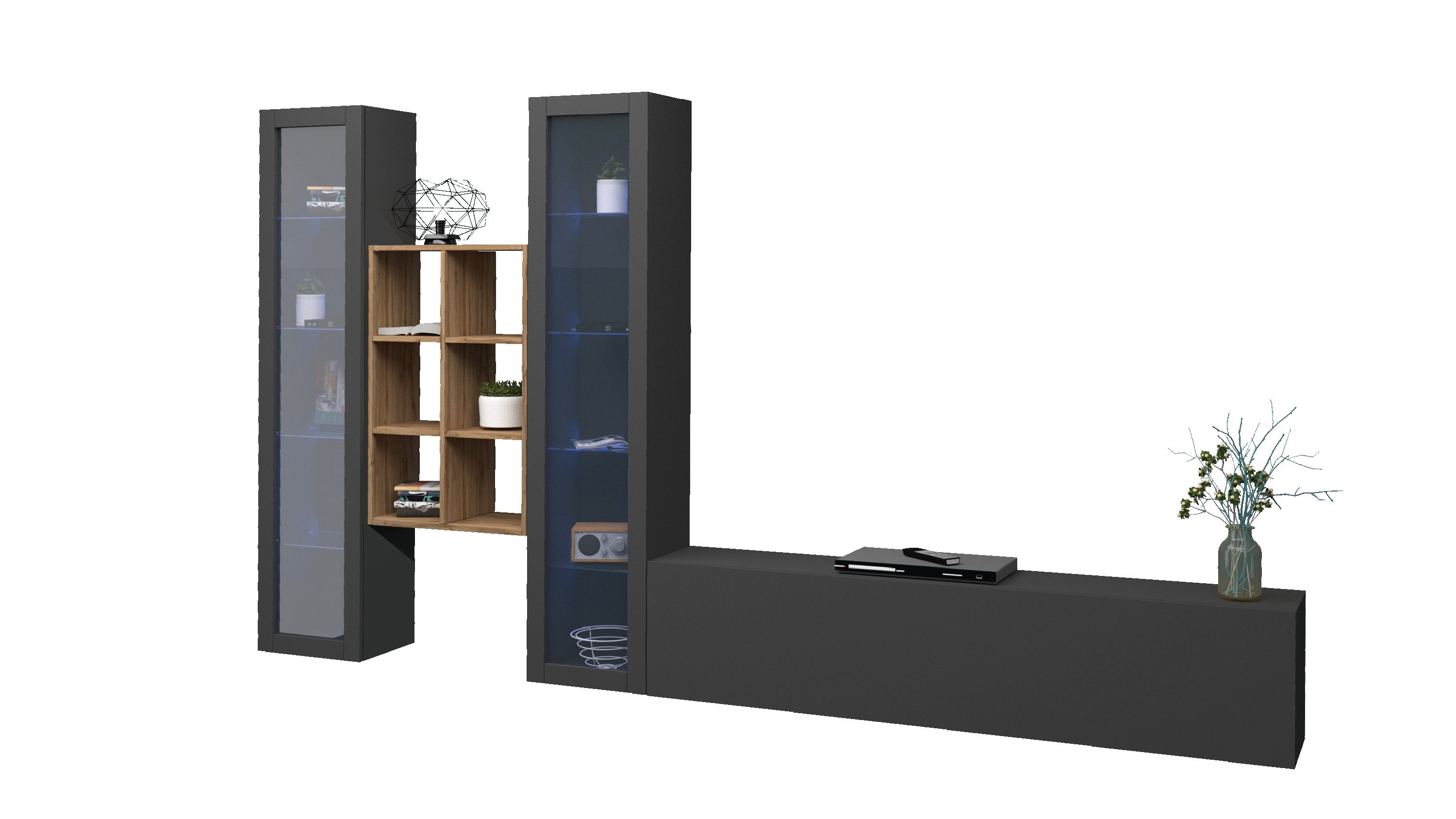 Web Furniture Wohnwand (4-teilig) in Anthrazit matt - 320x180x30 (BxHxT), (4-teilig)