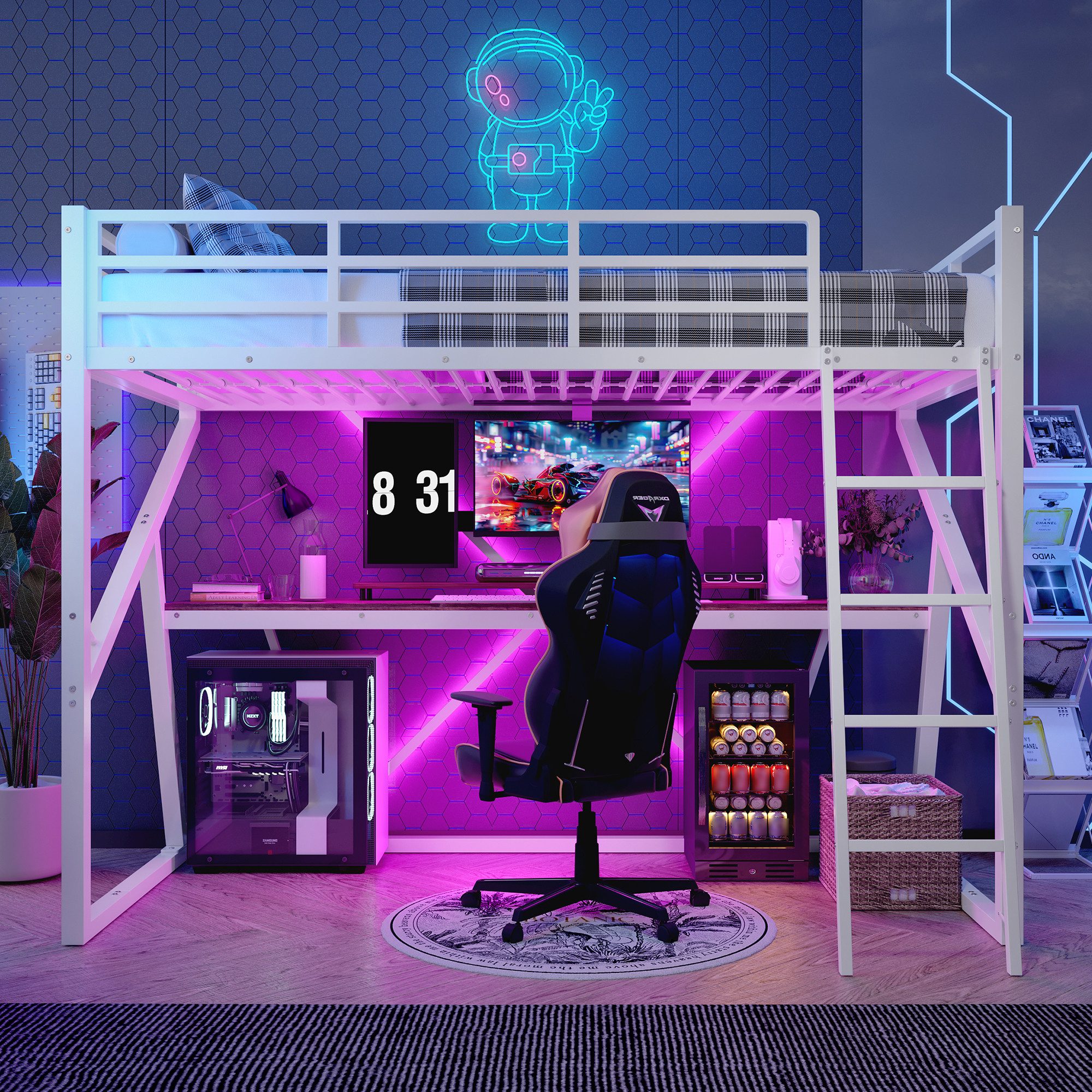 Merax Hochbett 90x200 cm mit LED-Beleuchtung (1-St., LED Jugendbett mit Rau günstig online kaufen