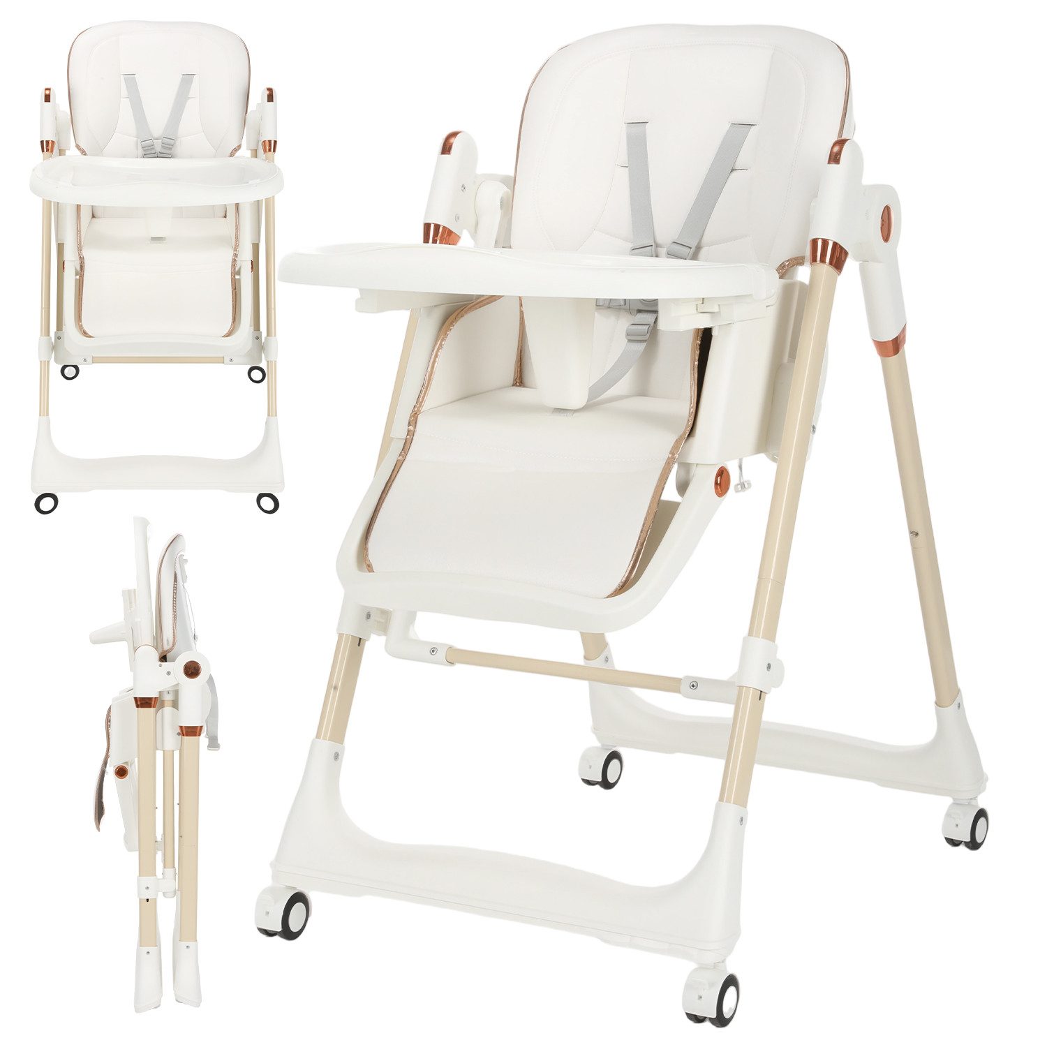 oyajia Hochstuhl Kinderstuhl Stuhl Baby Kinderstuhl Klappbar mit Esstablett (Baby & Kinder Hochstuhl Babyliege Höhenverstellbar, Räder Klappbar), mit Liegefunktion 0-36 Monate