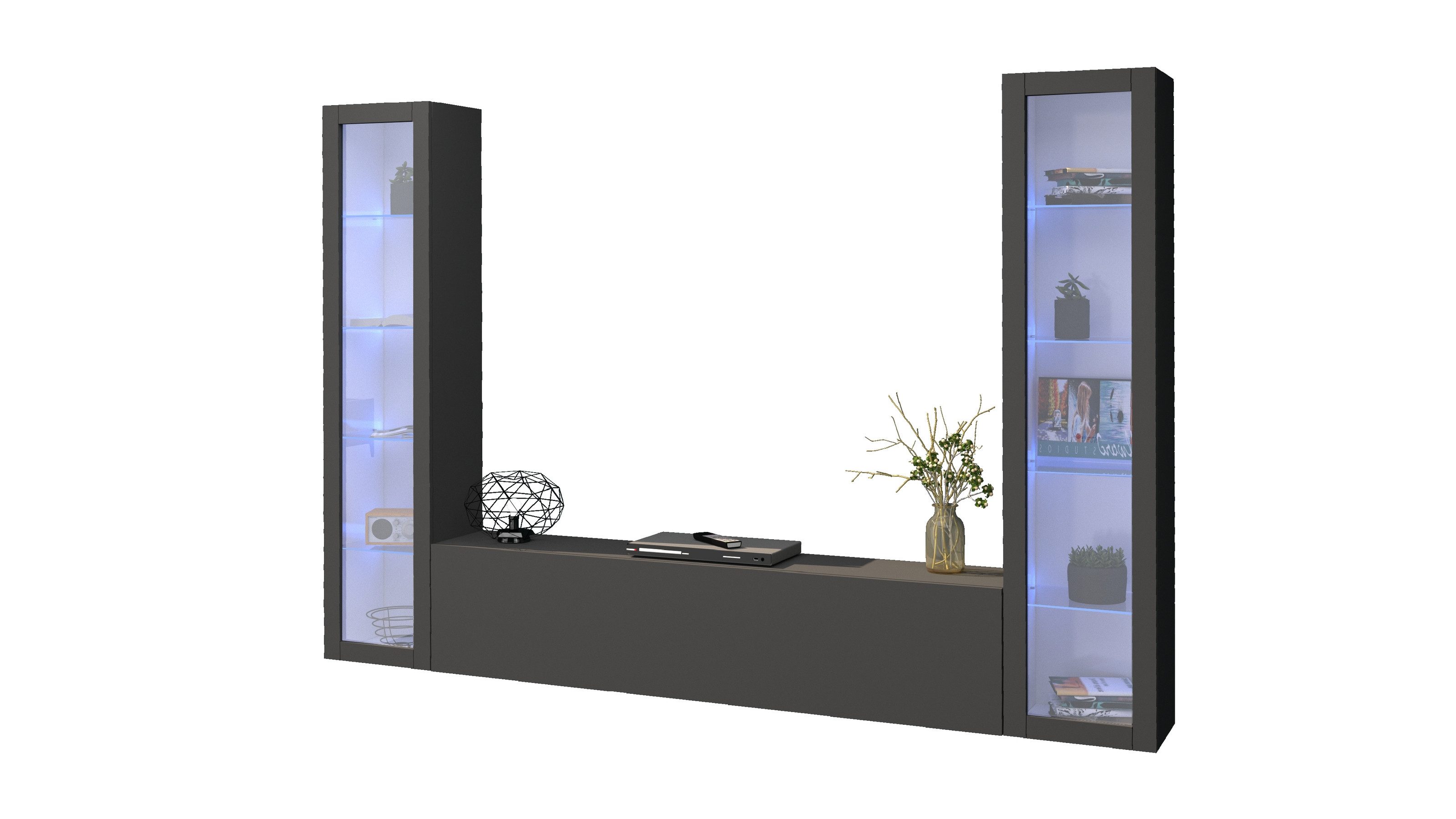 Web Furniture Wohnwand (3-teilig) in Anthrazit matt - 260x180x30 (BxHxT), (3-teilig)