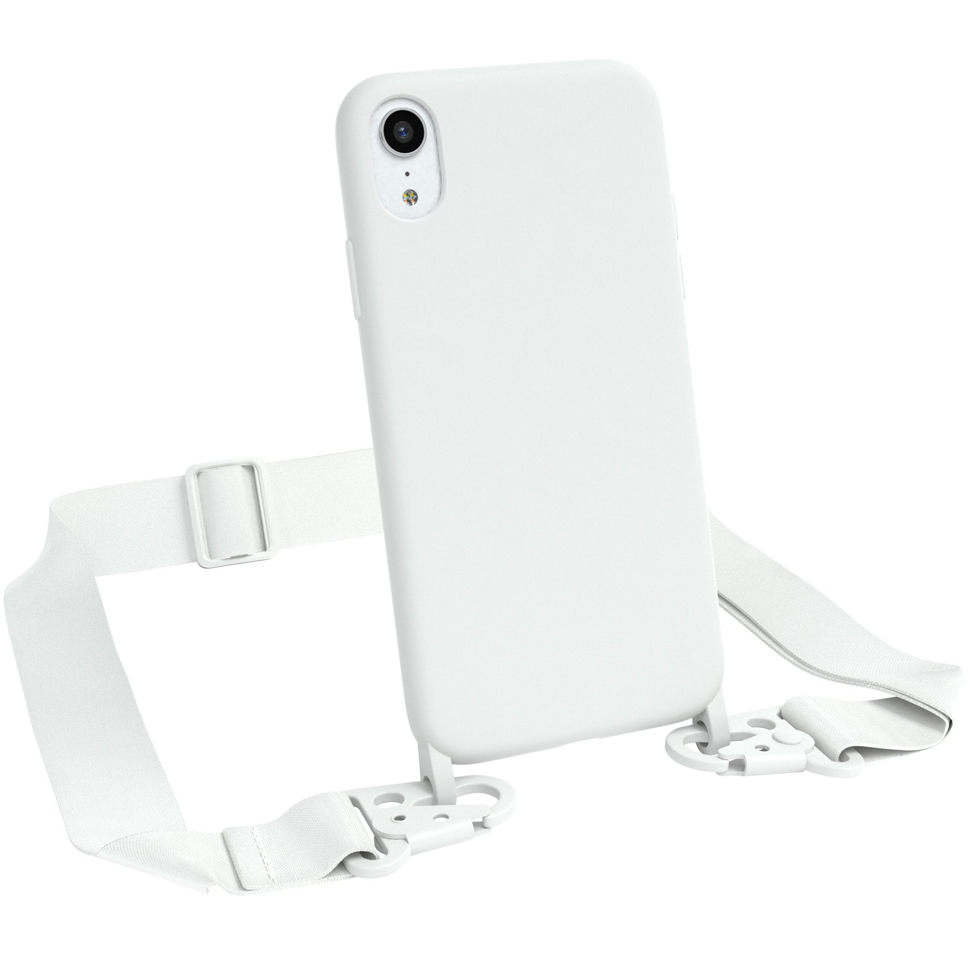 EAZY CASE Handykette Breitband Kette für Apple iPhone XR 6,1 Zoll, Ketten Hülle 2in1 Handyhülle mit abnehmbarer Kette Karabiner Bag Weiß