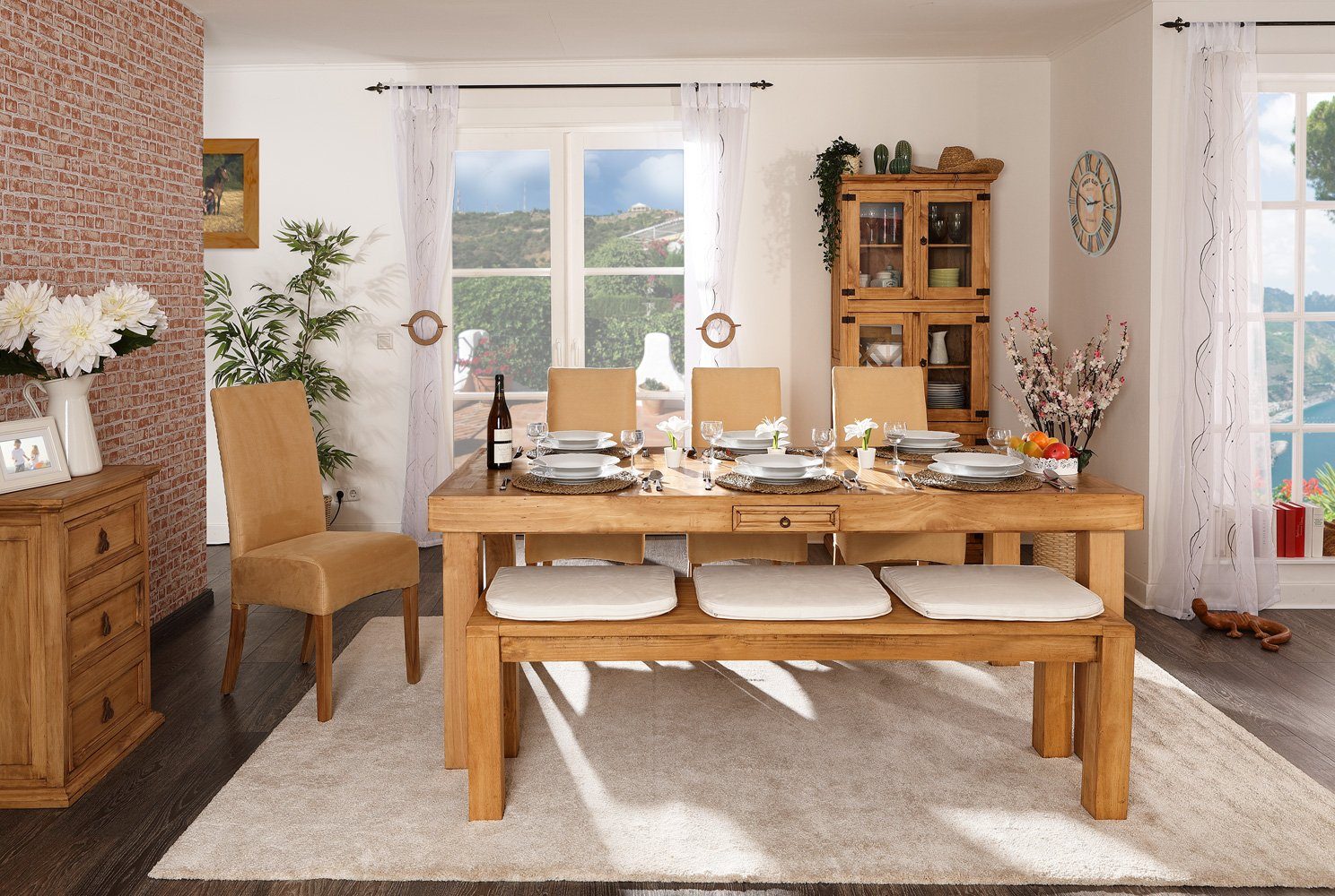 1a Direktimport Esstisch Mexico Мебель XL Esstisch bis 280x100cm - Pinie Massivholz - Landhausst