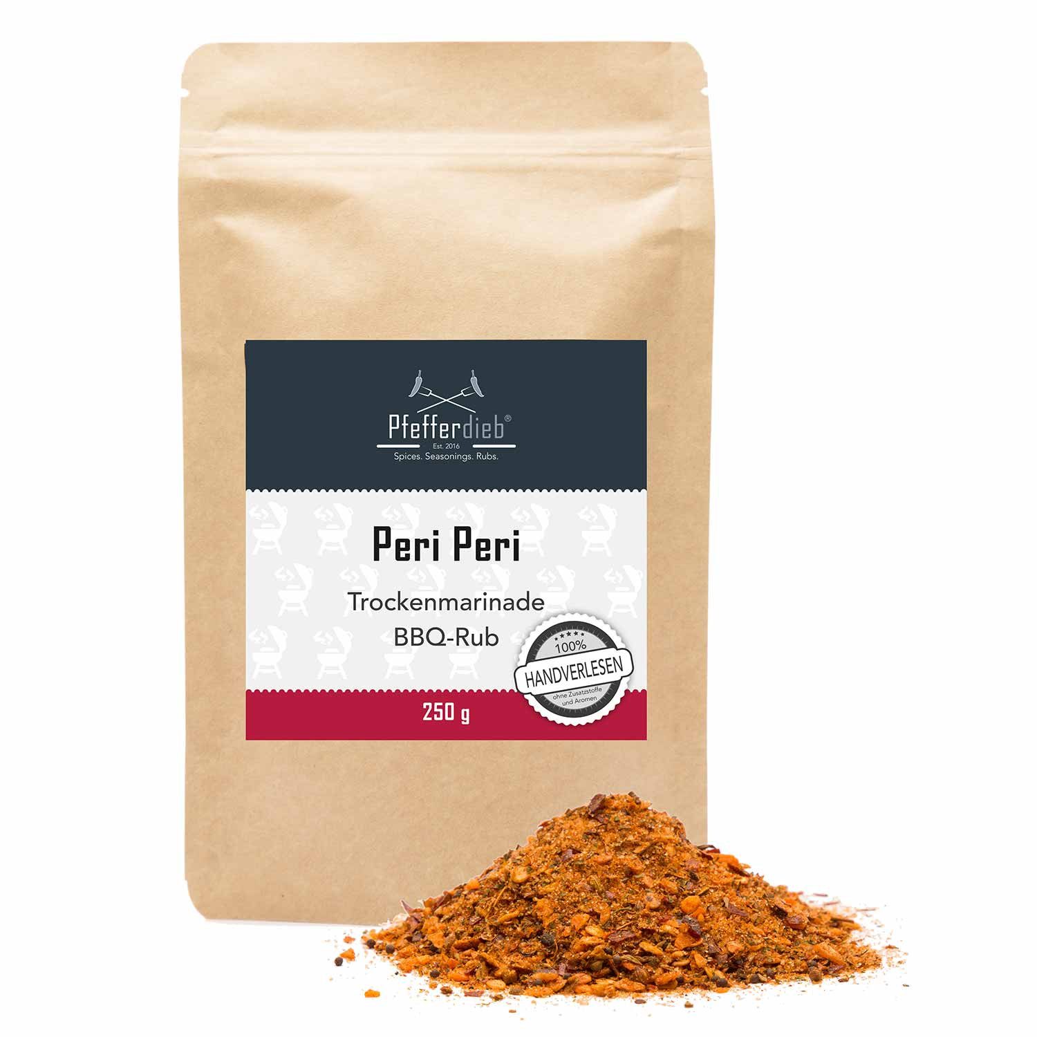 Pfefferdieb Gewürz Peri Peri - Premium Grillgewürz, Trockenmarinade, BBQ Rub, 250g