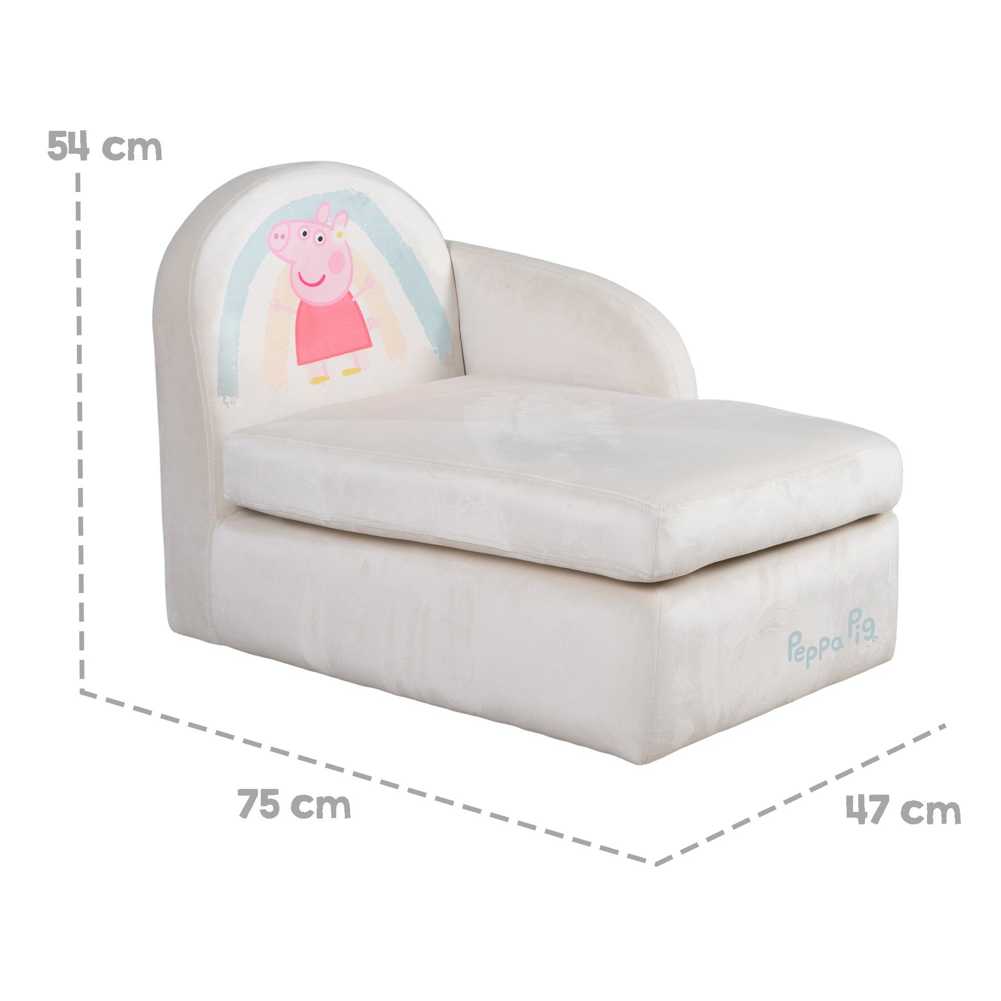 roba® Kindersofa Kinderlounge Peppa Pig, Armlehne, Kinderloungesofa und in Samtbezug beige mit