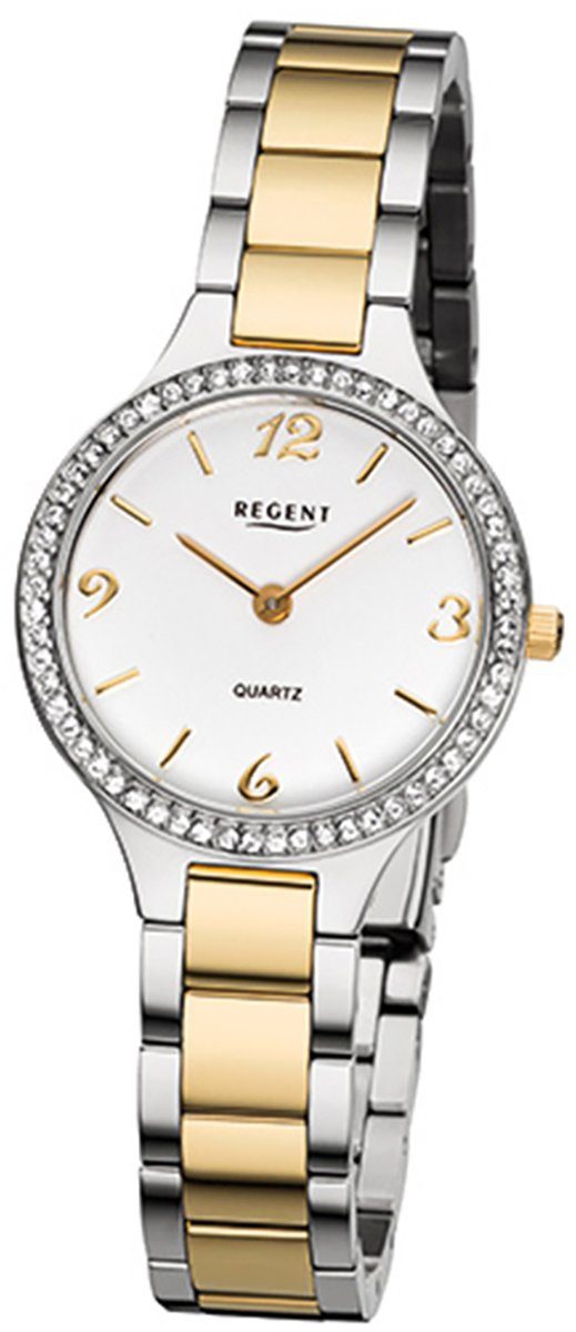 Damen-Armbanduhr Teil Regent klein Quarzuhr (ca. Armbanduhr gold zum rund, gold Damen ionenplattiert Edelstahlarmband, silber Armband 28mm), Analog, Regent