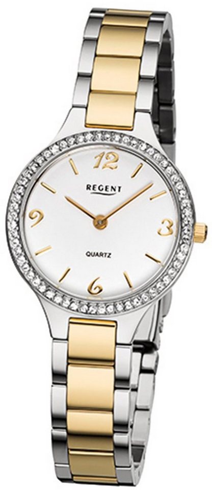 Regent Quarzuhr Regent Damen-Armbanduhr silber gold Analog, Damen  Armbanduhr rund, klein (ca. 28mm), Edelstahlarmband, Armband zum Teil  ionenplattiert gold