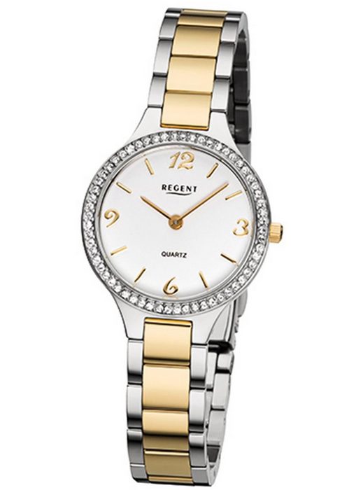 Regent Quarzuhr Regent Damen-Armbanduhr silber gold Analog (Armbanduhr) Damen Armbanduhr rund Edelstahlarmband silber gold